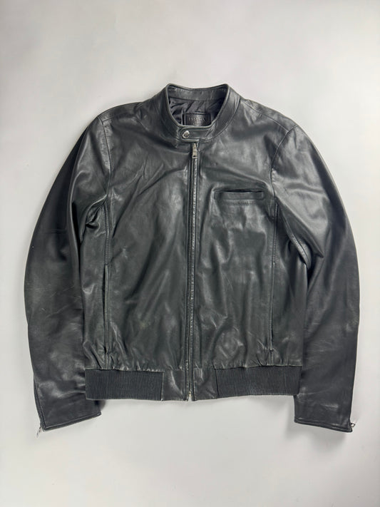 Prada Dark Grey Smooth Leather Minimalist Side Pocket Moto Jacket FW 2012 - M