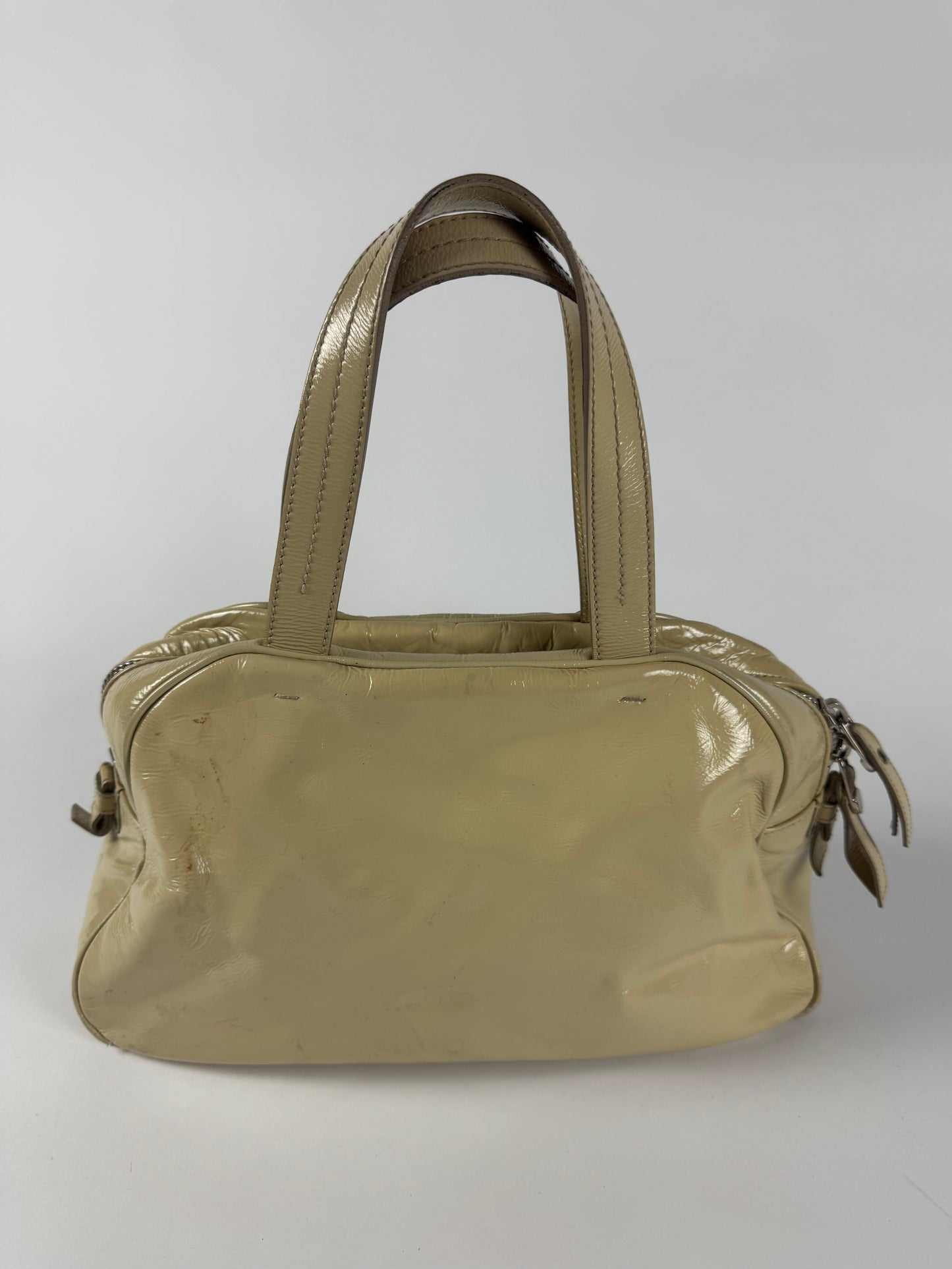 Yves Saint Laurent Rive Gauche Patent Cream Leather Handle Obi Bow Bag 2010s - OS