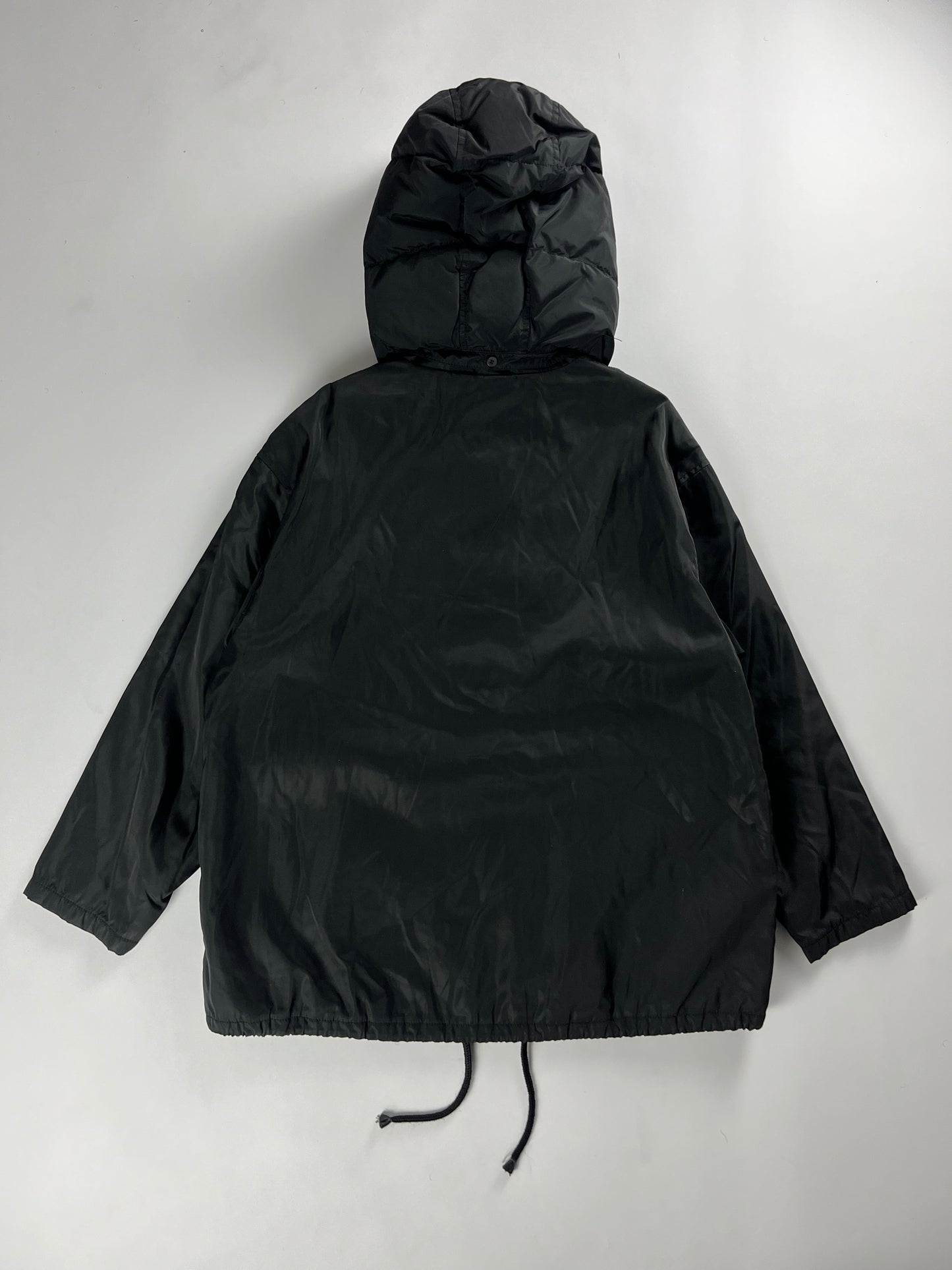 Prada Black Nylon Windbreaker Removable Hood Work Jacket 1990s - L