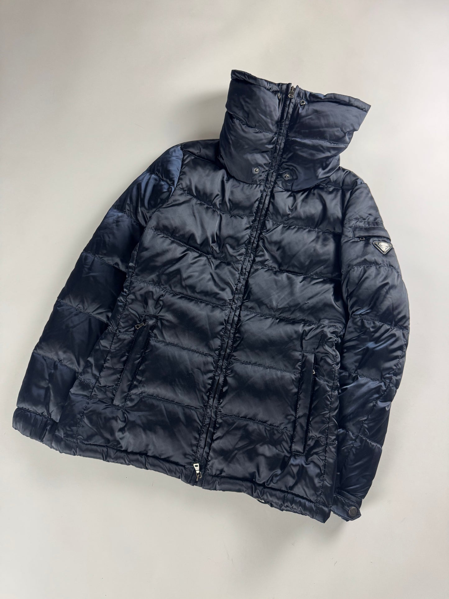 Prada Milano Triangle Logo Navy Puffer Turtleneck Jacket FW 2010 - S