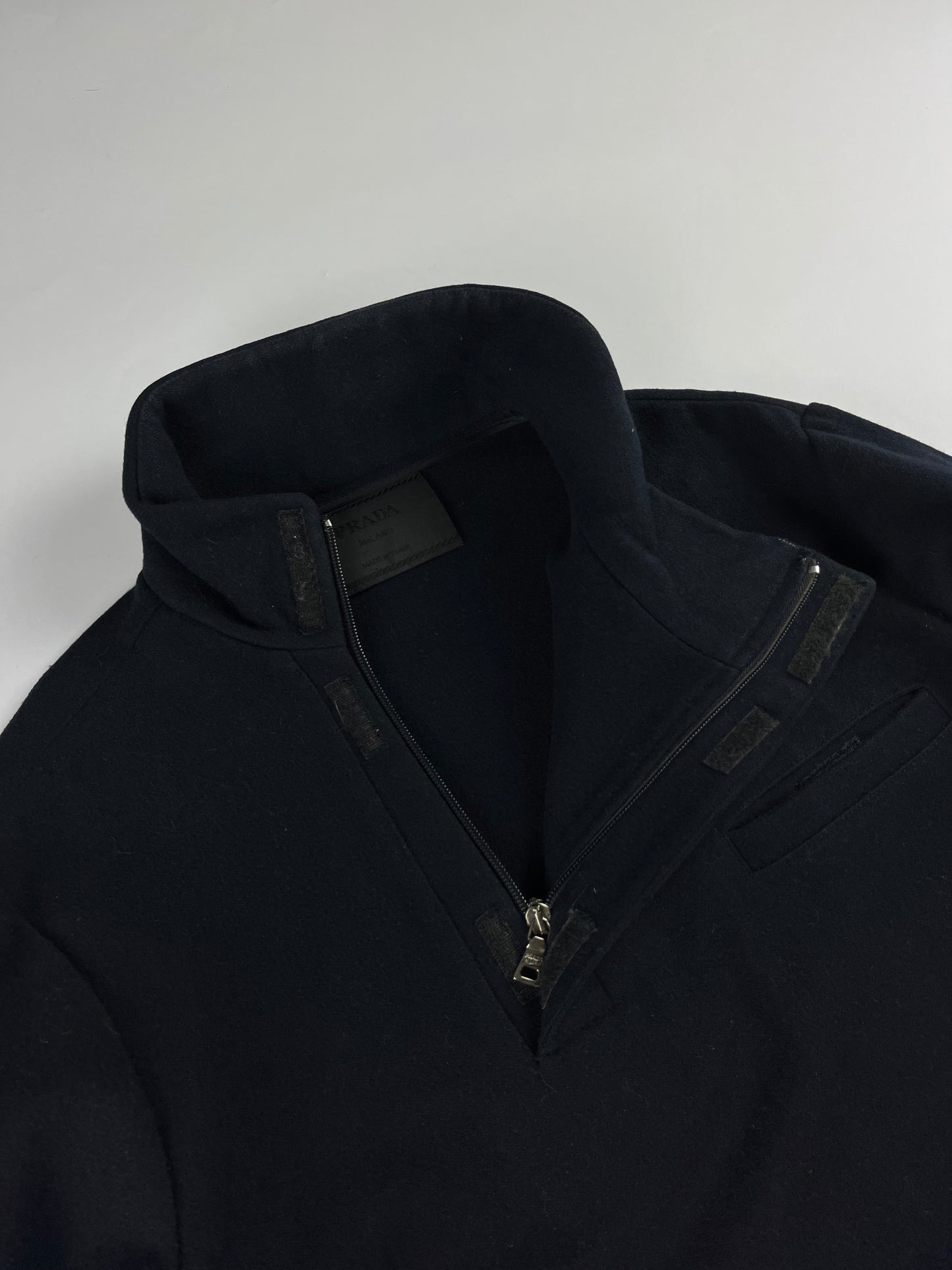 Prada Asymmetric Navy Half Zip Wool Jacket FW 1998 - S/M