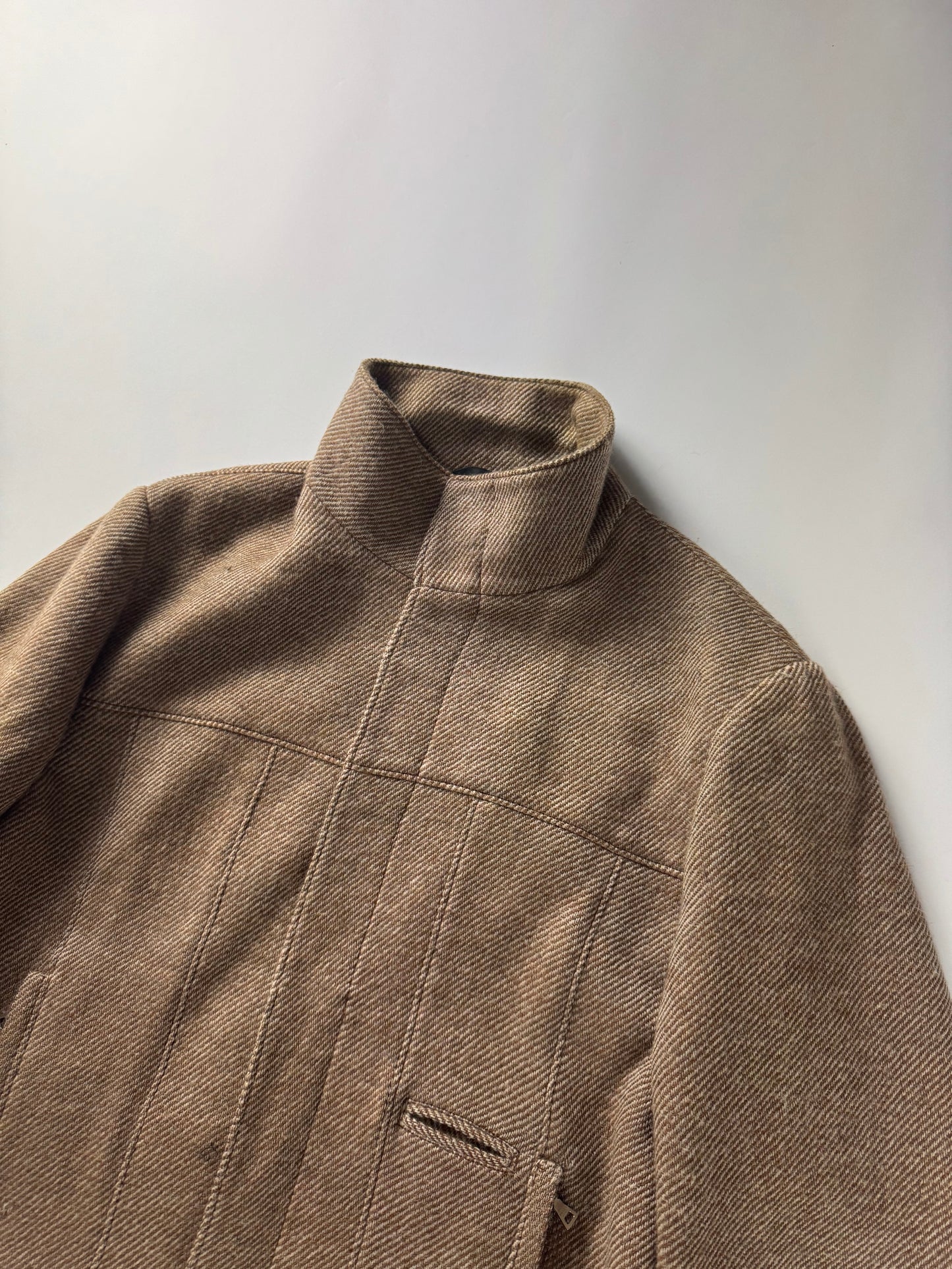 Prada Premium Textured Wool Minimalist Funnel Collar Jacket FW 1999 - L