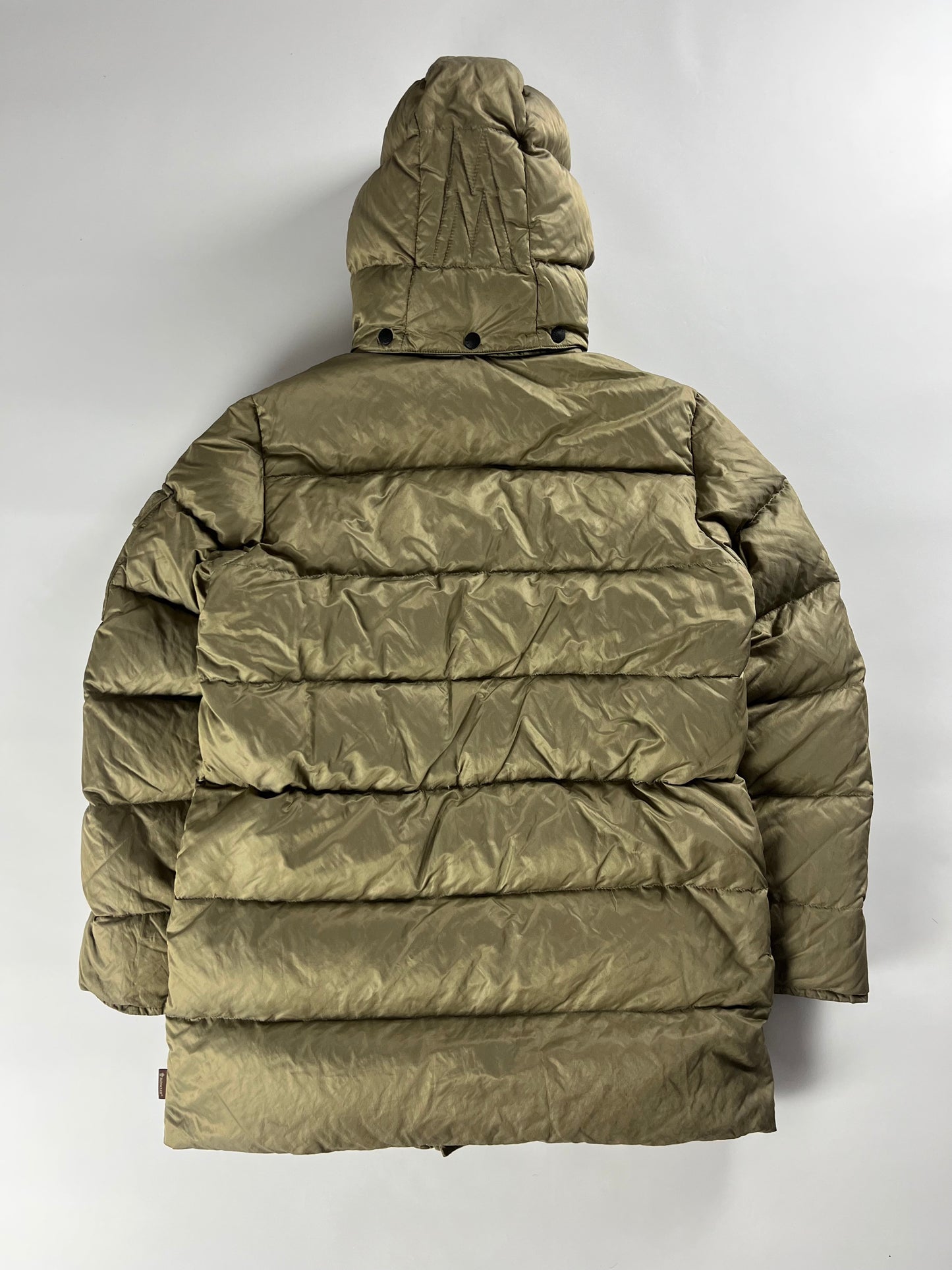 Moncler Camel Bright Metallic Long Down Jacket - XL