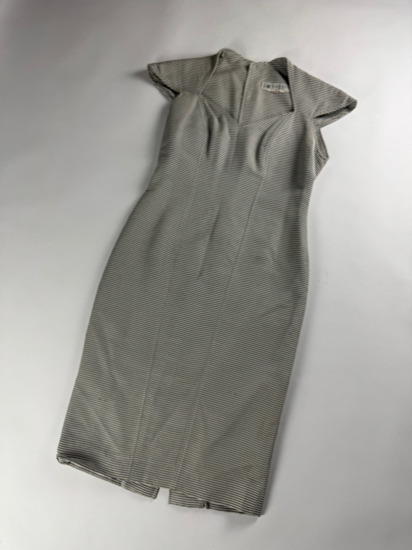 Lanvin Elegant Short Sleeve Stripe Dress 1970s - M