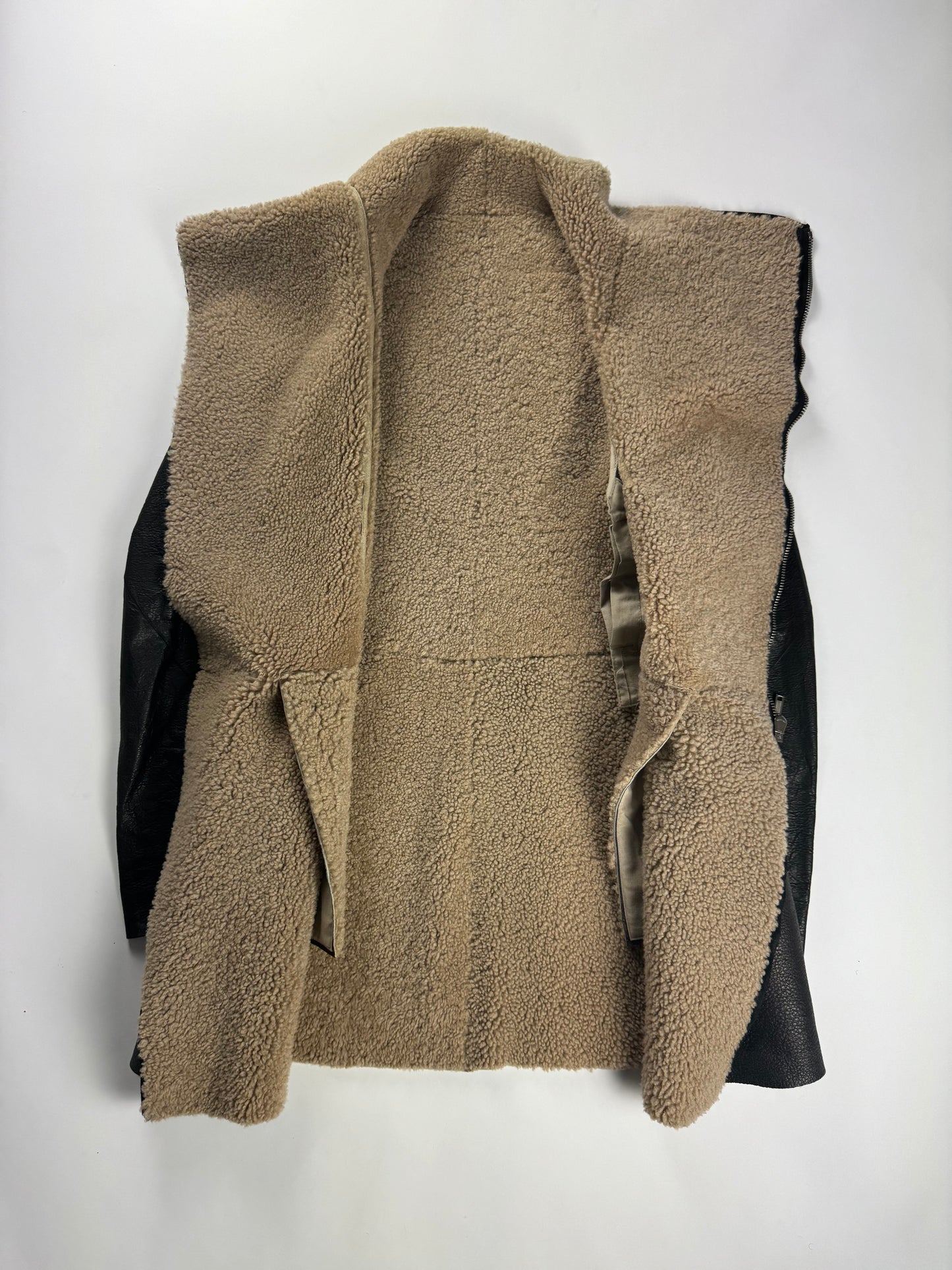 Rick Owens Long Asymmetric Shearling Oblique Coat 2010s - S