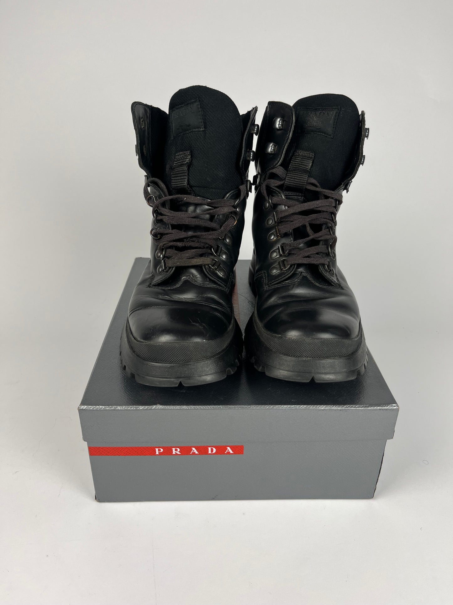 Prada Black Leather Combats High Boots FW 1998 - 41 EU