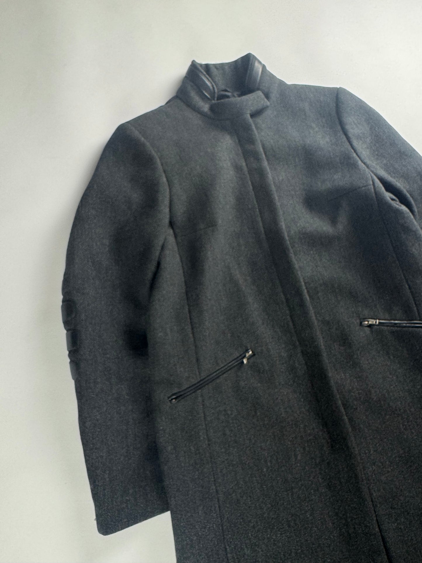 Prada Leather Padded Elbows Wool Long Coat FW 1999 - S