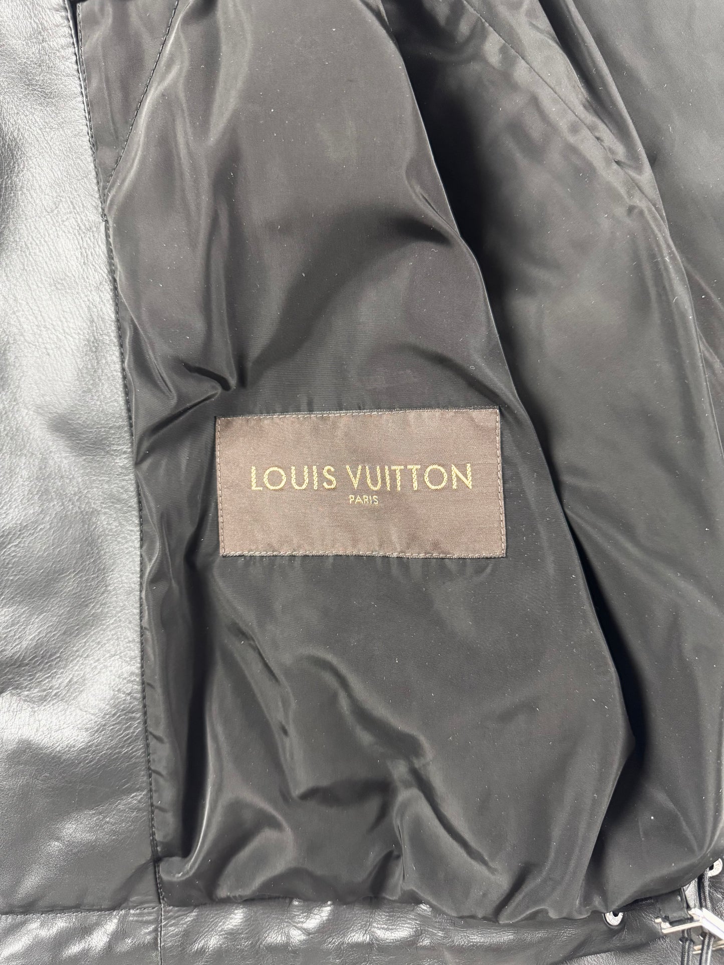 Louis Vuitton V Logo Patch Leather Drawstring Hood Jacket SS 2015 - M
