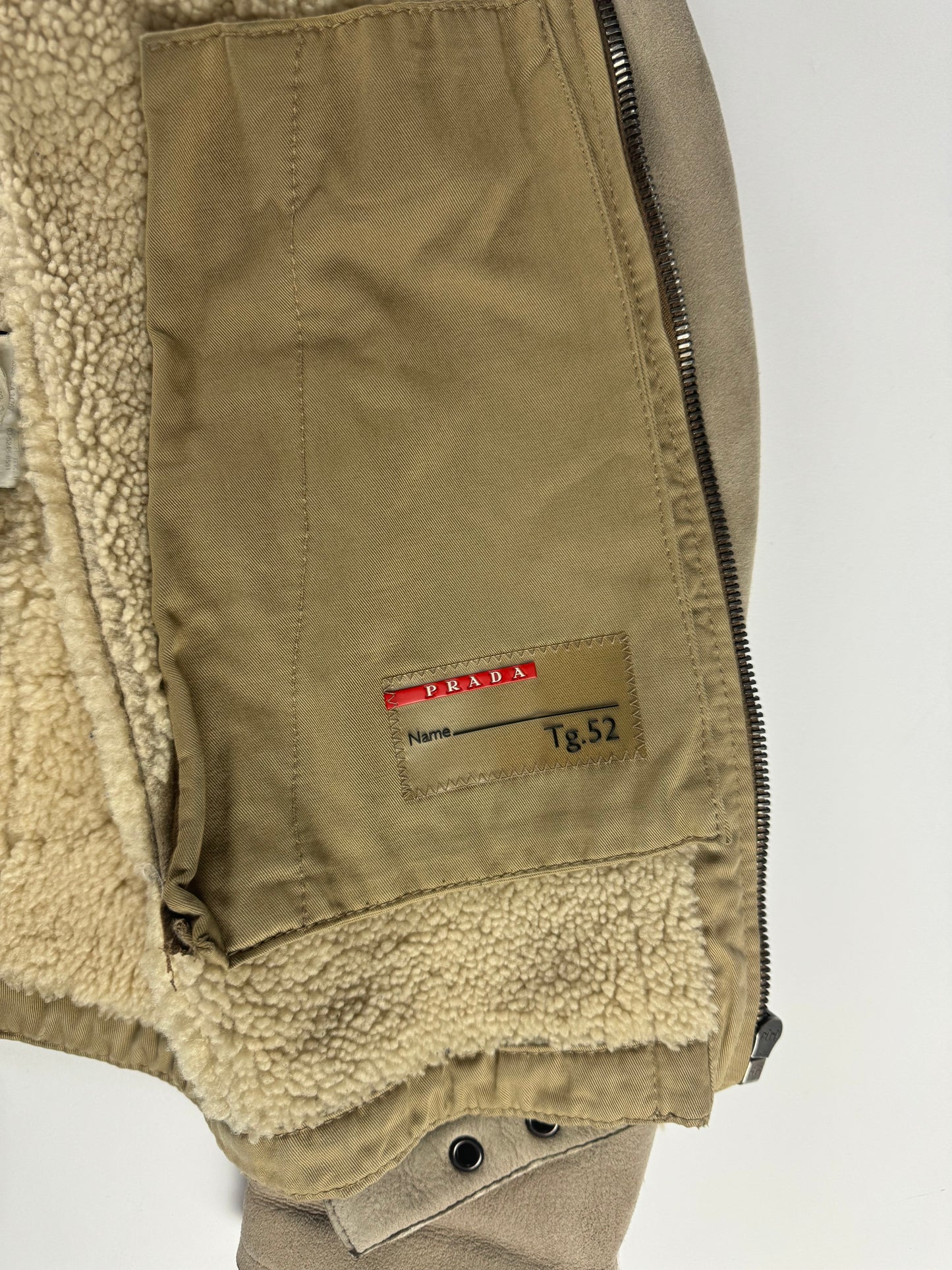 Prada Shearling Fur Lined Belted Aviator Jacket 2000s - L