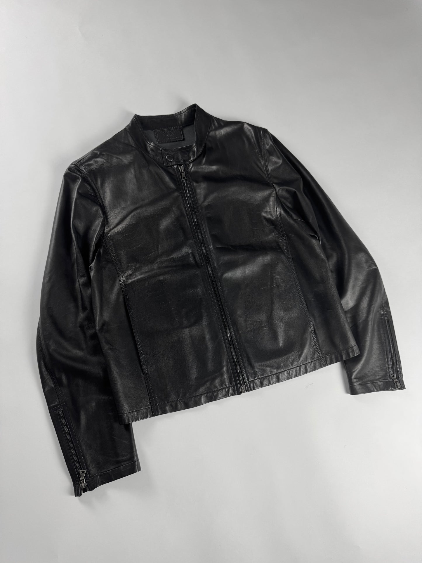 Prada Pure Minimalist Soft Light Moto Jacket Leather FW 2000 - L