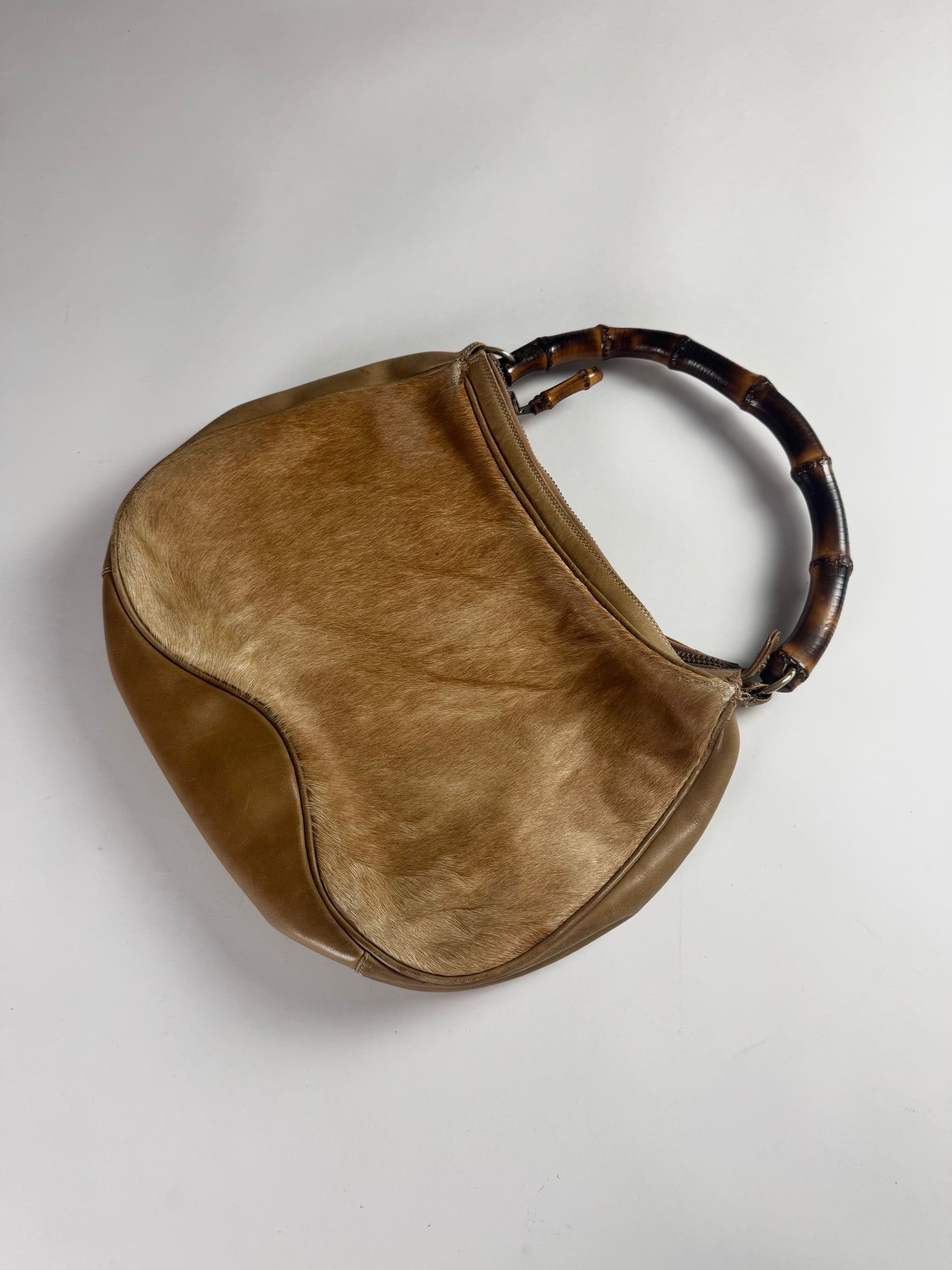Gucci Bamboo Handle Hobo Camel Pony Hair Bag 1990s - OS