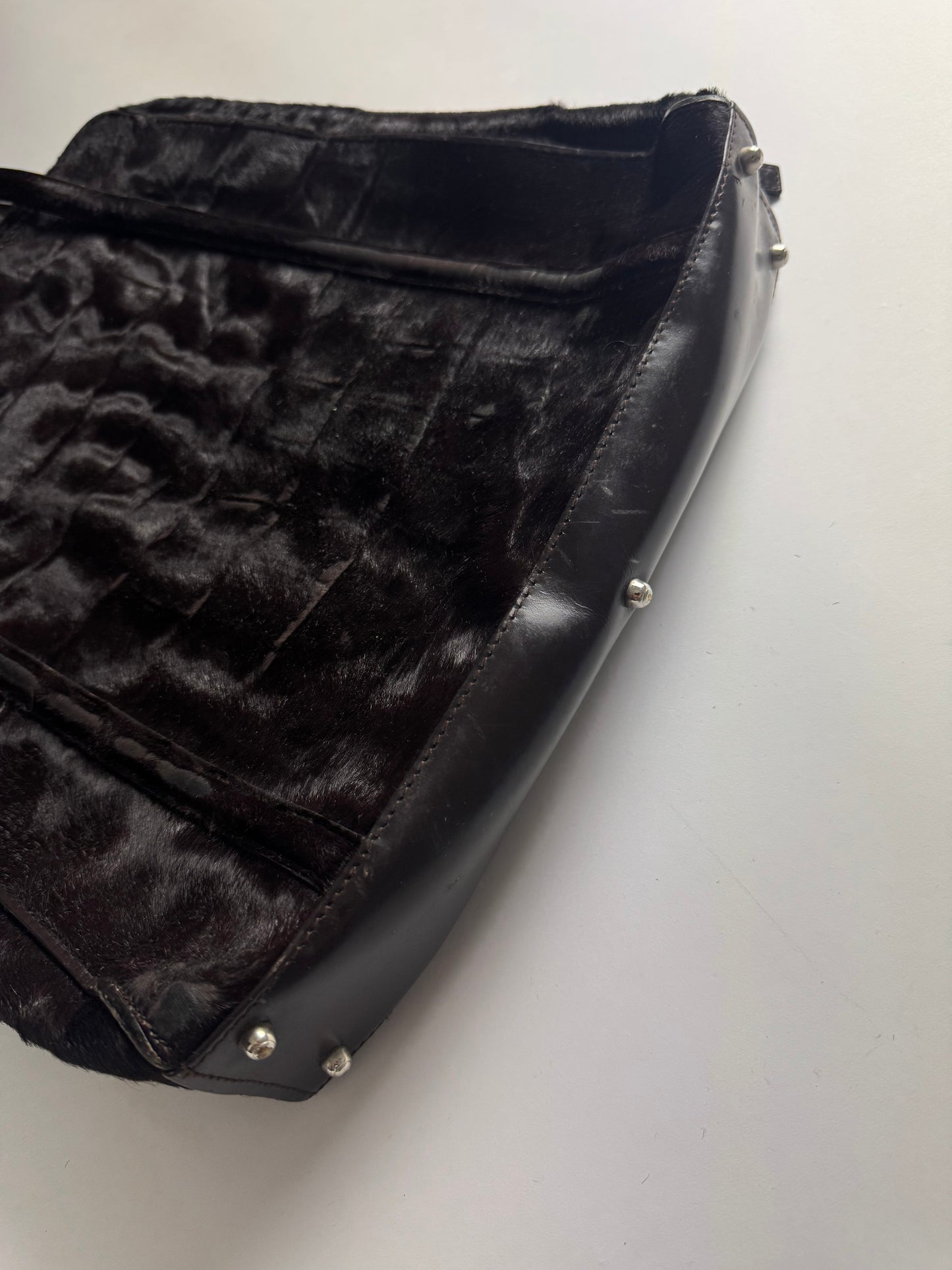 Gucci Tom Ford Brown Crocodile Cut Pattern Pony Hair Shoulder Bag FW 1996 - OS