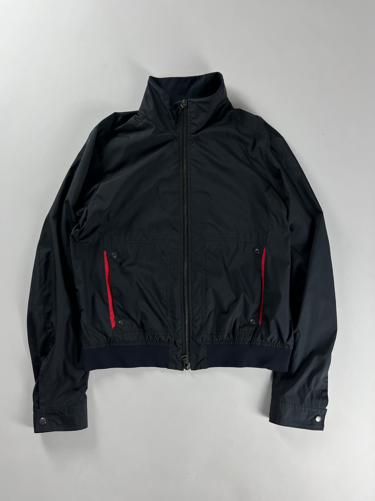 Prada Sport Lined Red Navy Nylon Bomber Jacket 2010s - M