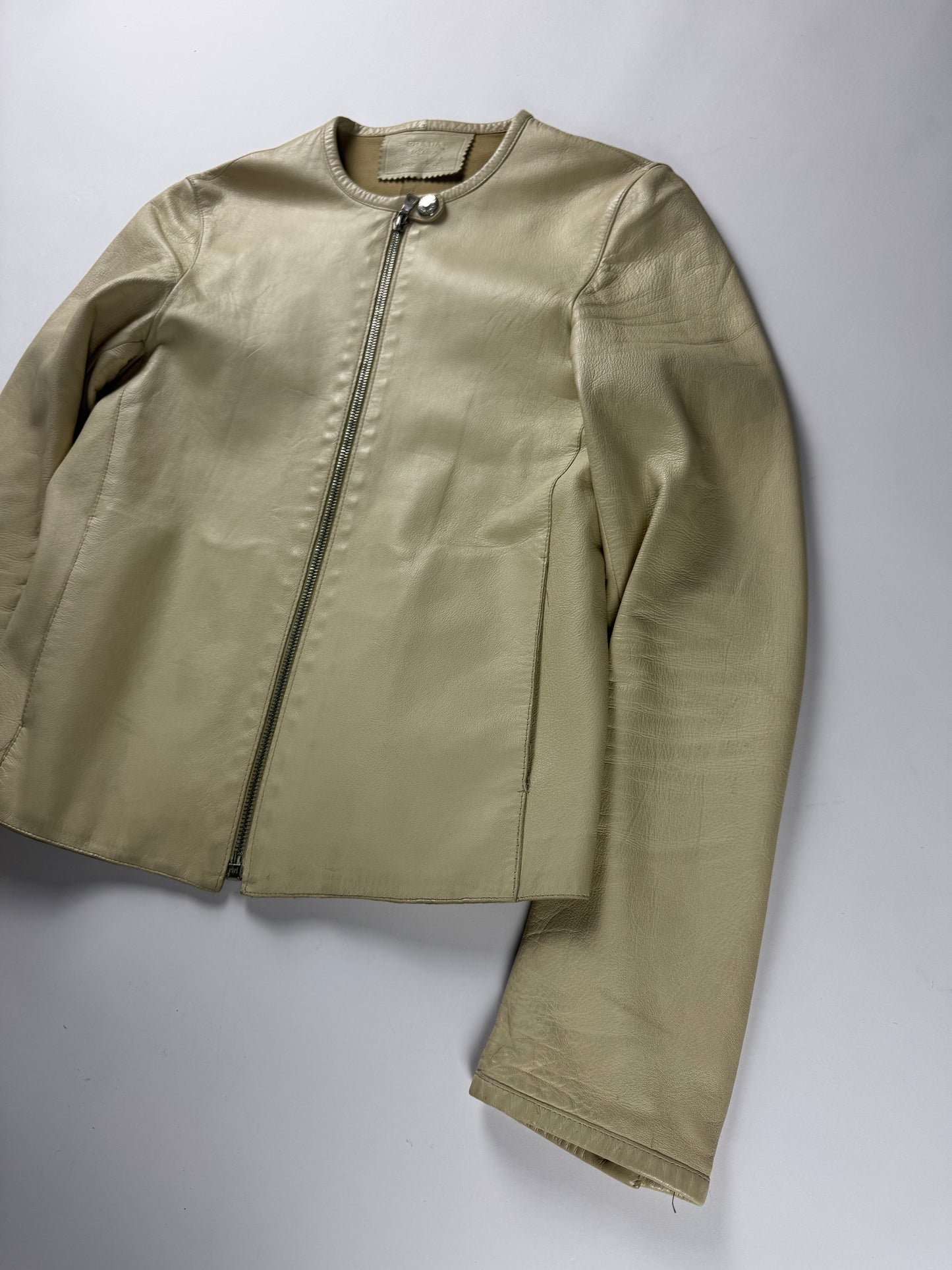Prada Cream Cuffed Button Leather Jacket FW 1999 - XS