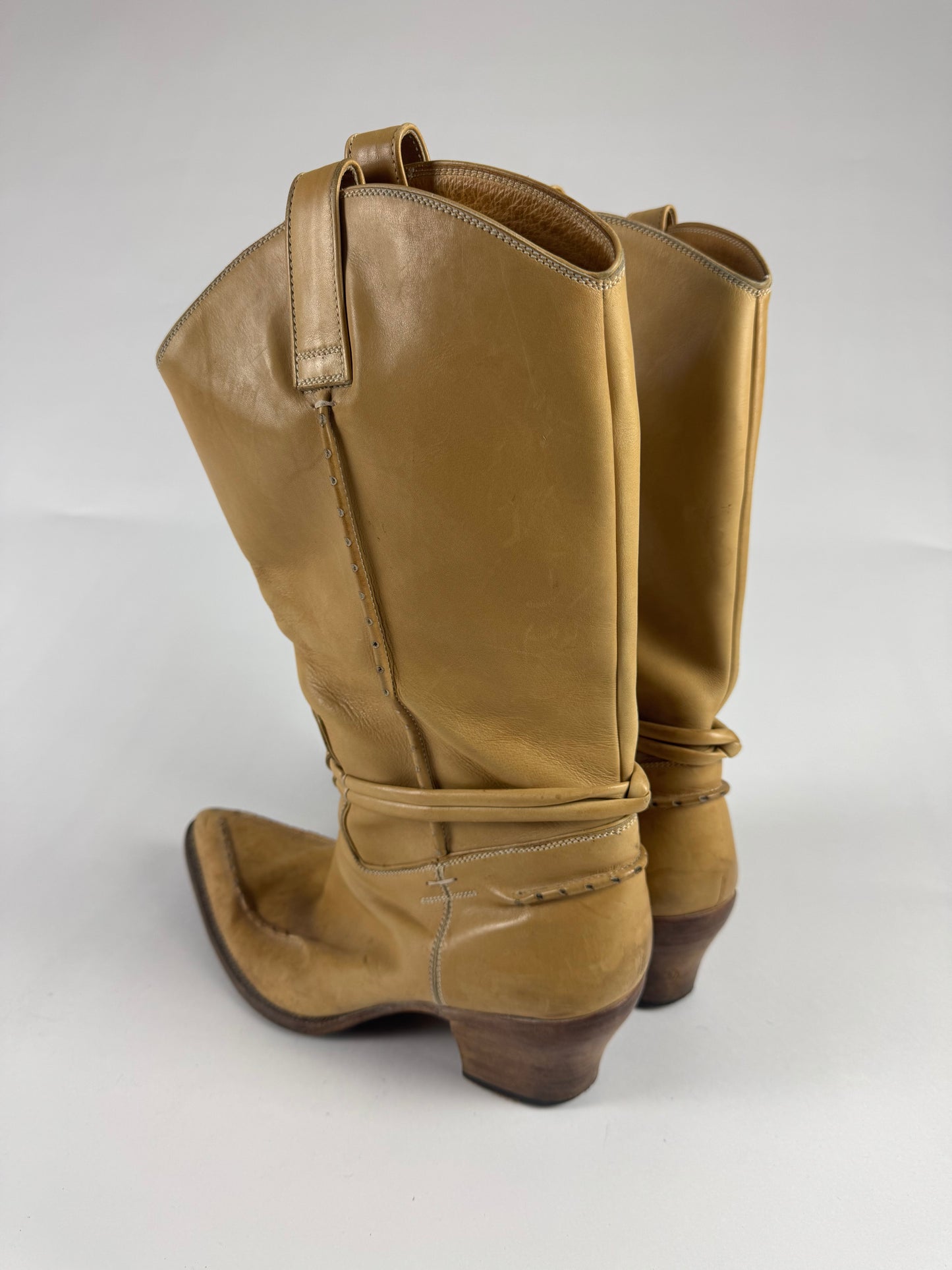 Gucci Tom Ford Camel Cream Leather Cowboy Western Boots SS 2004 - 45 EU