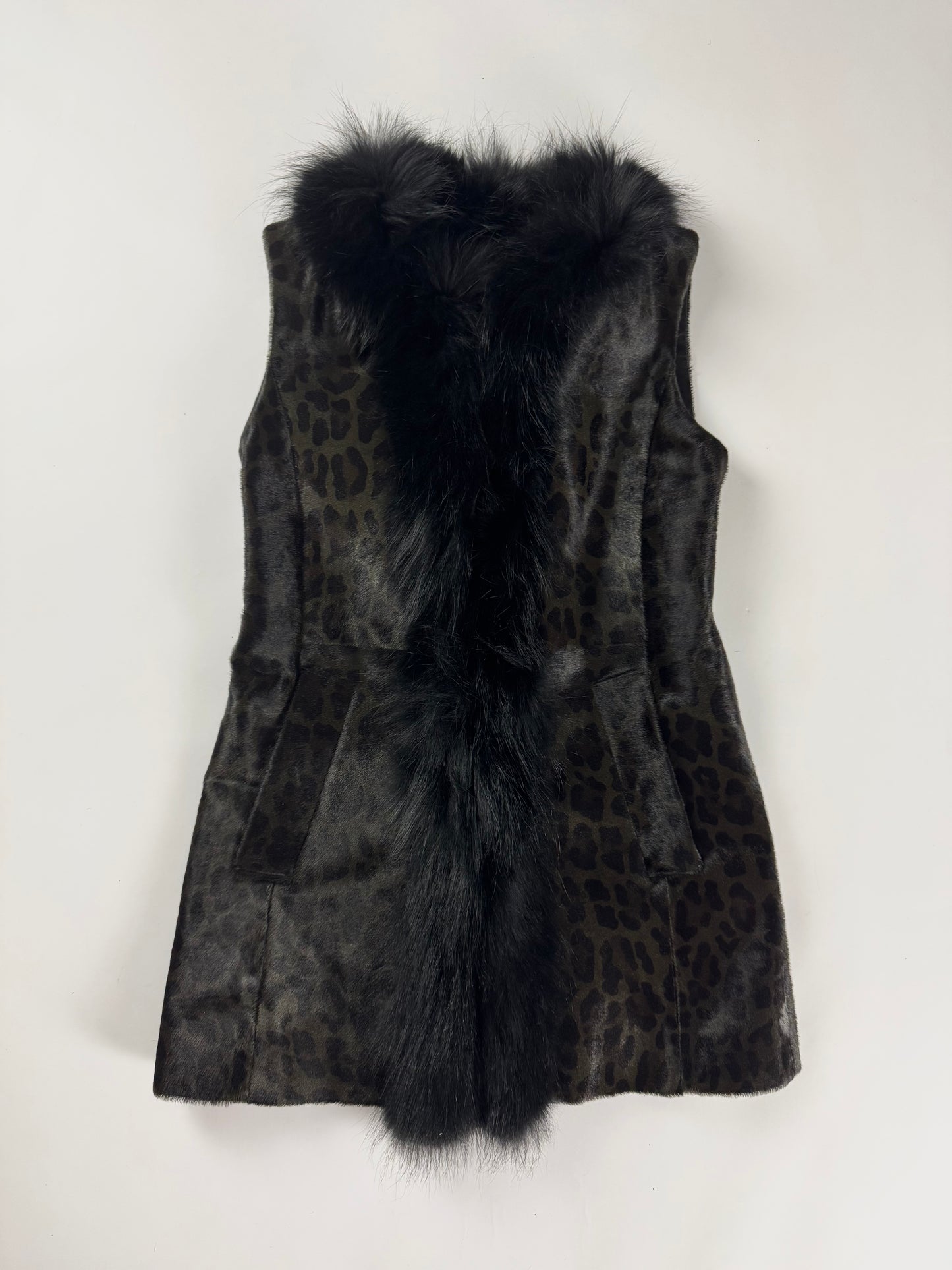 Prada Leopard Ponyhair Print Coyote Fur Trimmed Sleeveless Coat FW 2012 - XS