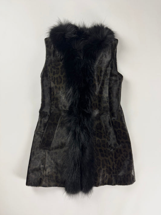 Prada Leopard Ponyhair Print Coyote Fur Trimmed Sleeveless Coat FW 2012 - XS