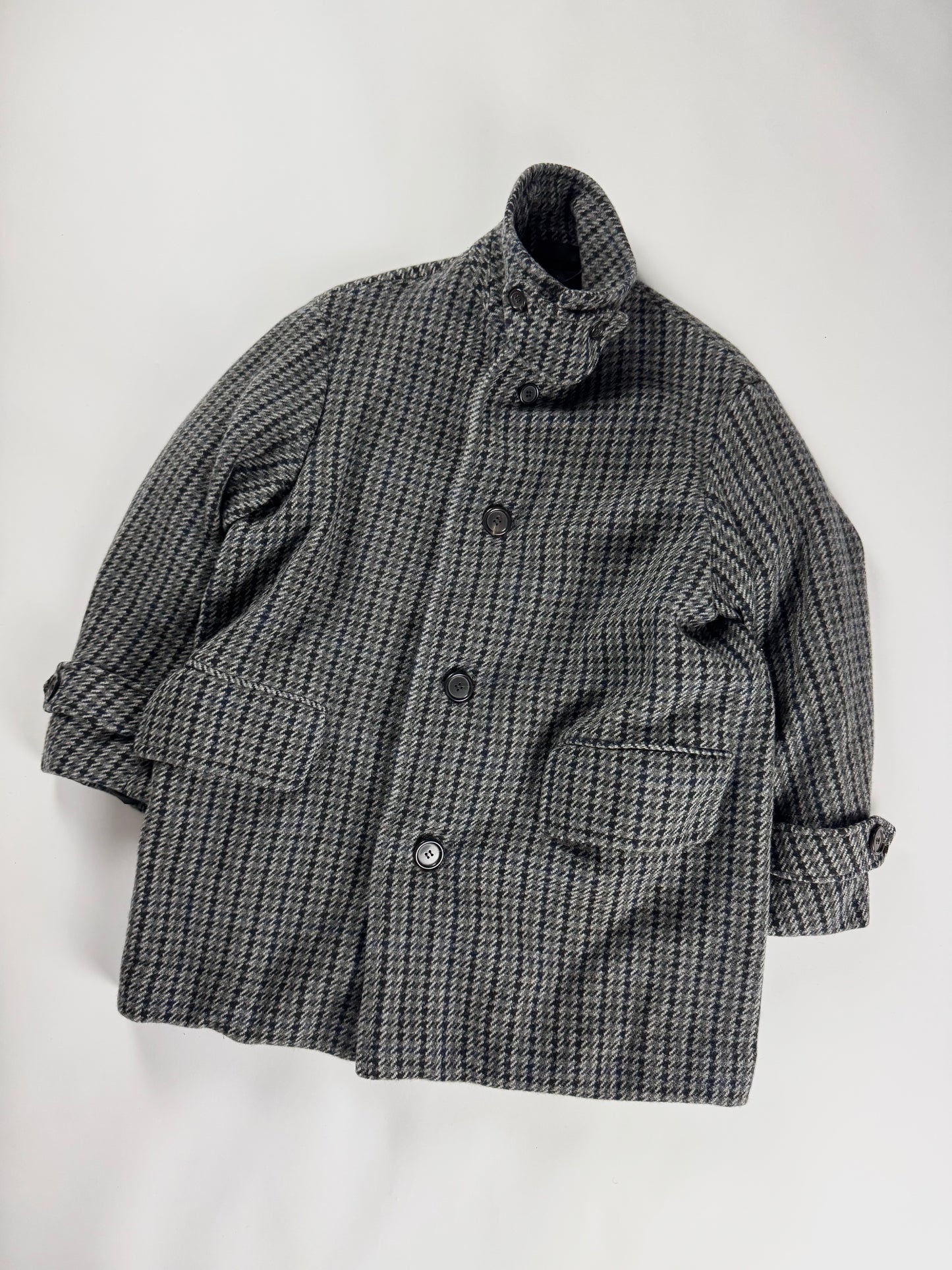 Prada Grey Houndstooth Patch Pockets Wool Oversized Coat FW 2003 - L
