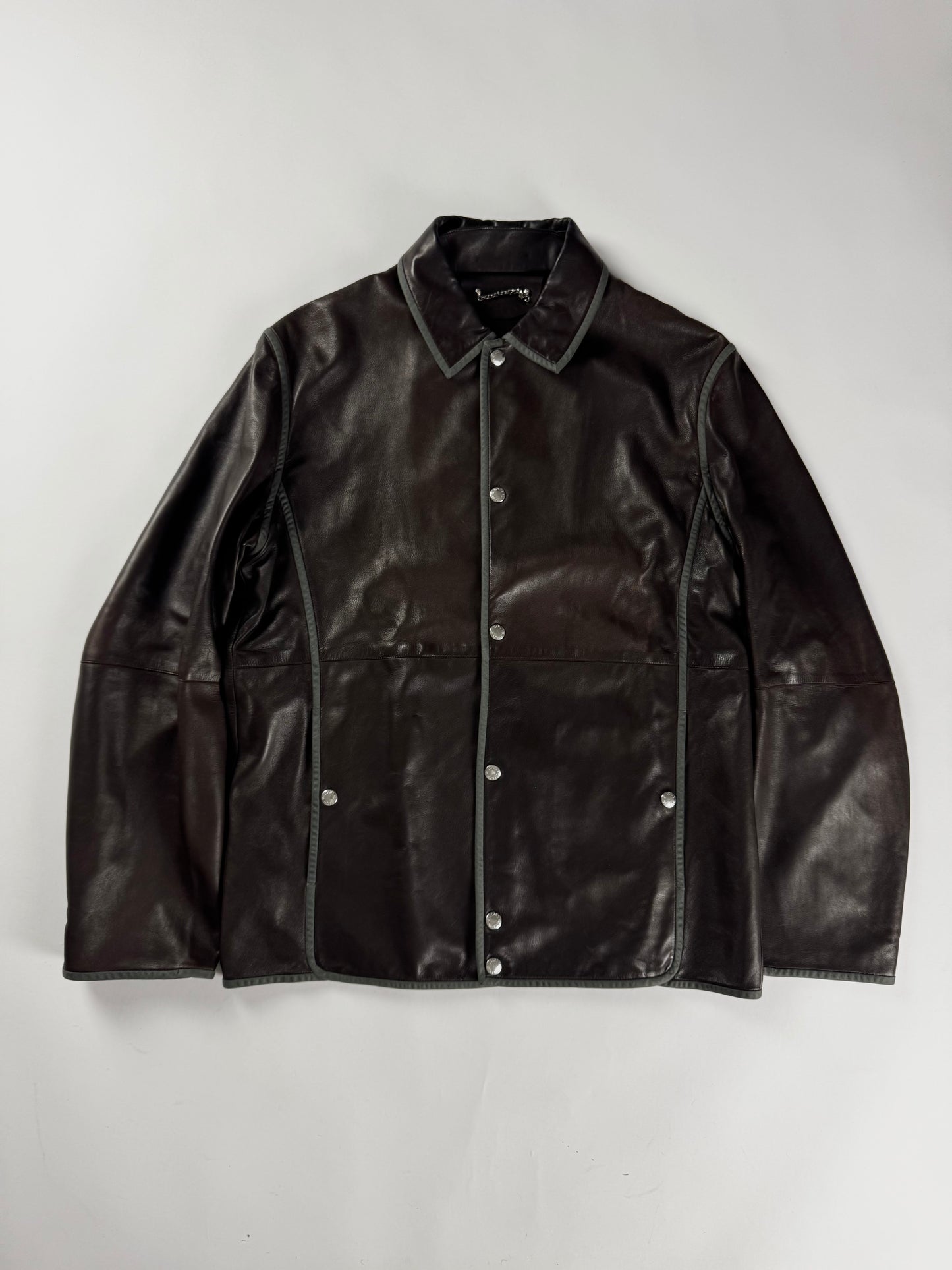 Louis Vuitton Dark Brown Light Leather Trucker Buttoned Jacket 2000s - L