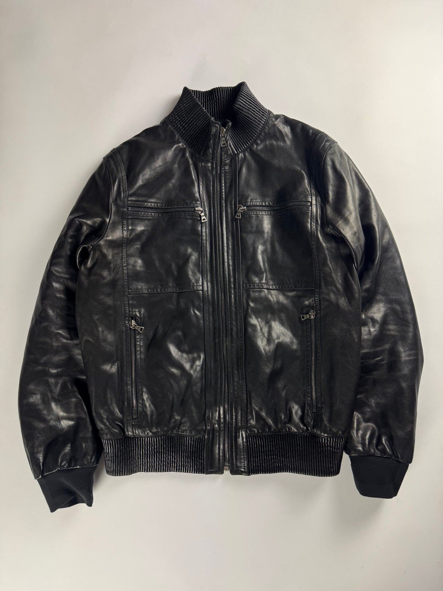 Prada Plissé Collar Leather Bomber Jacket FW 2007 - M