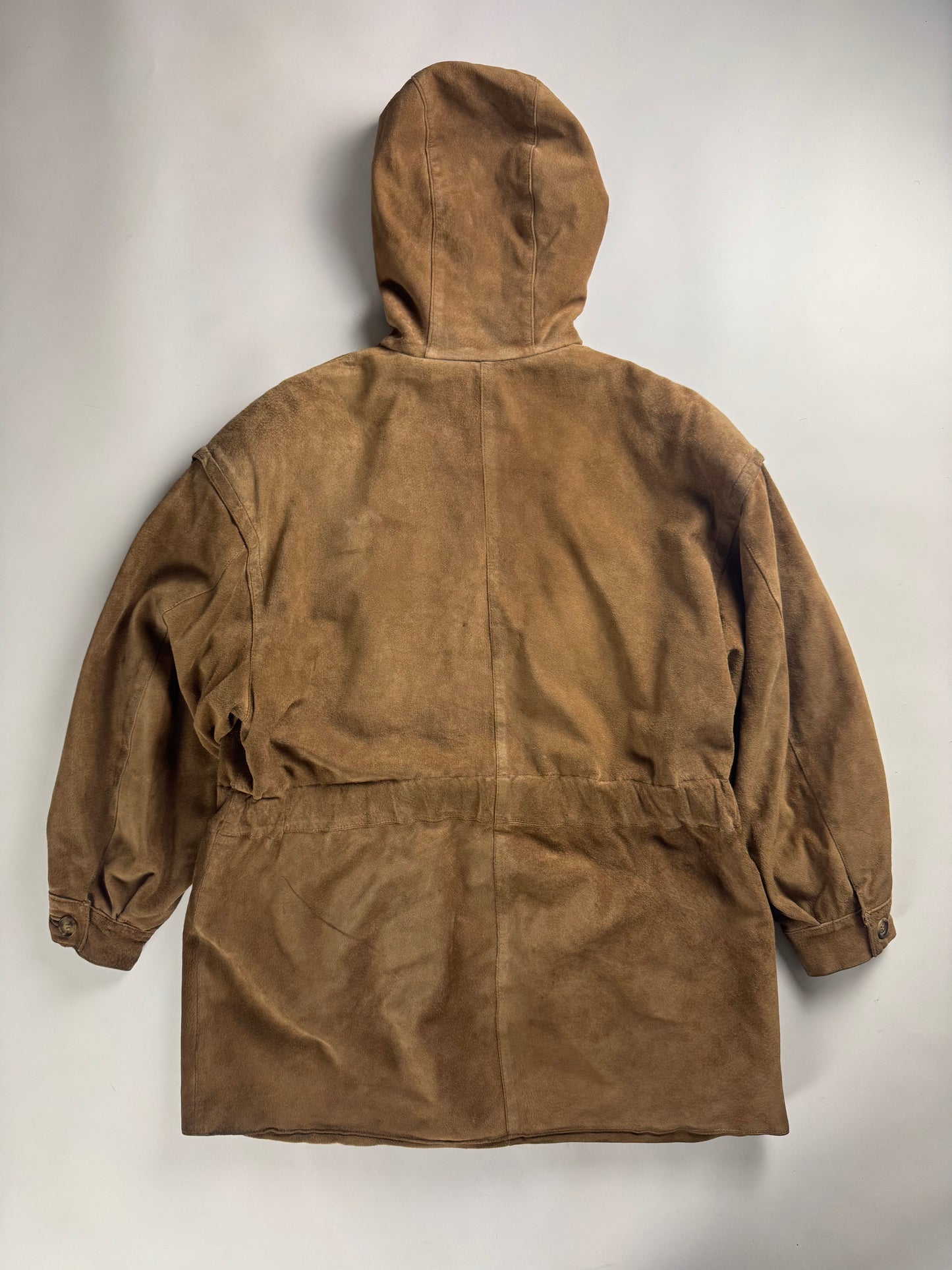 Prada Brown Suede Drawstring Waist Fur Trimmed Parka Jacket FW 1989 - M