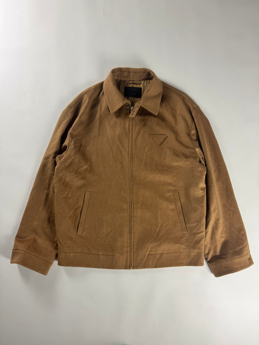 Prada Brown Camel Hair Triangle Logo Classic Jacket FW 2023 - L