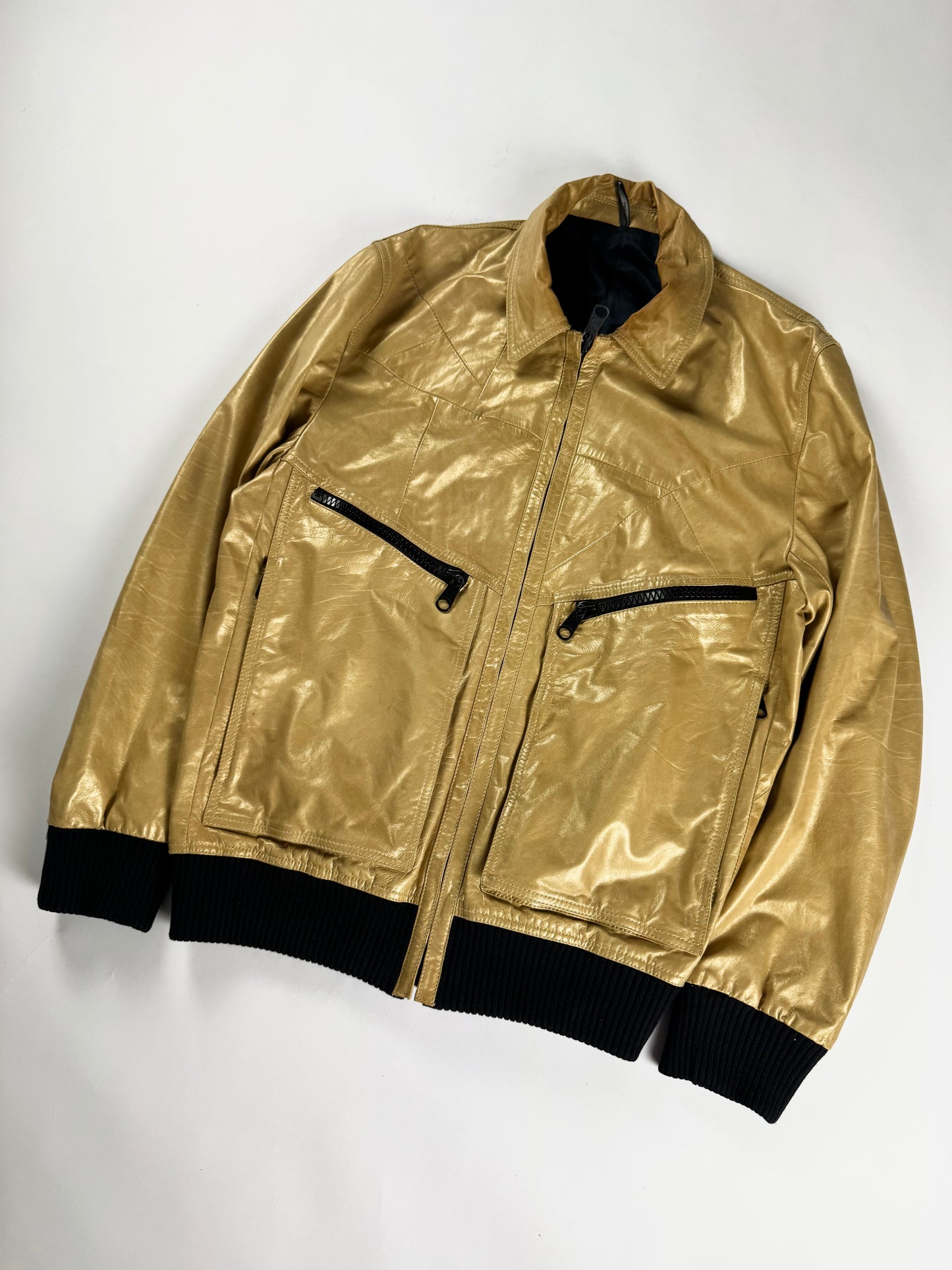 Dior Homme Kris Van Assche Fragmented Bright Yellow Leather Bomber Jacket SS 2009 - L
