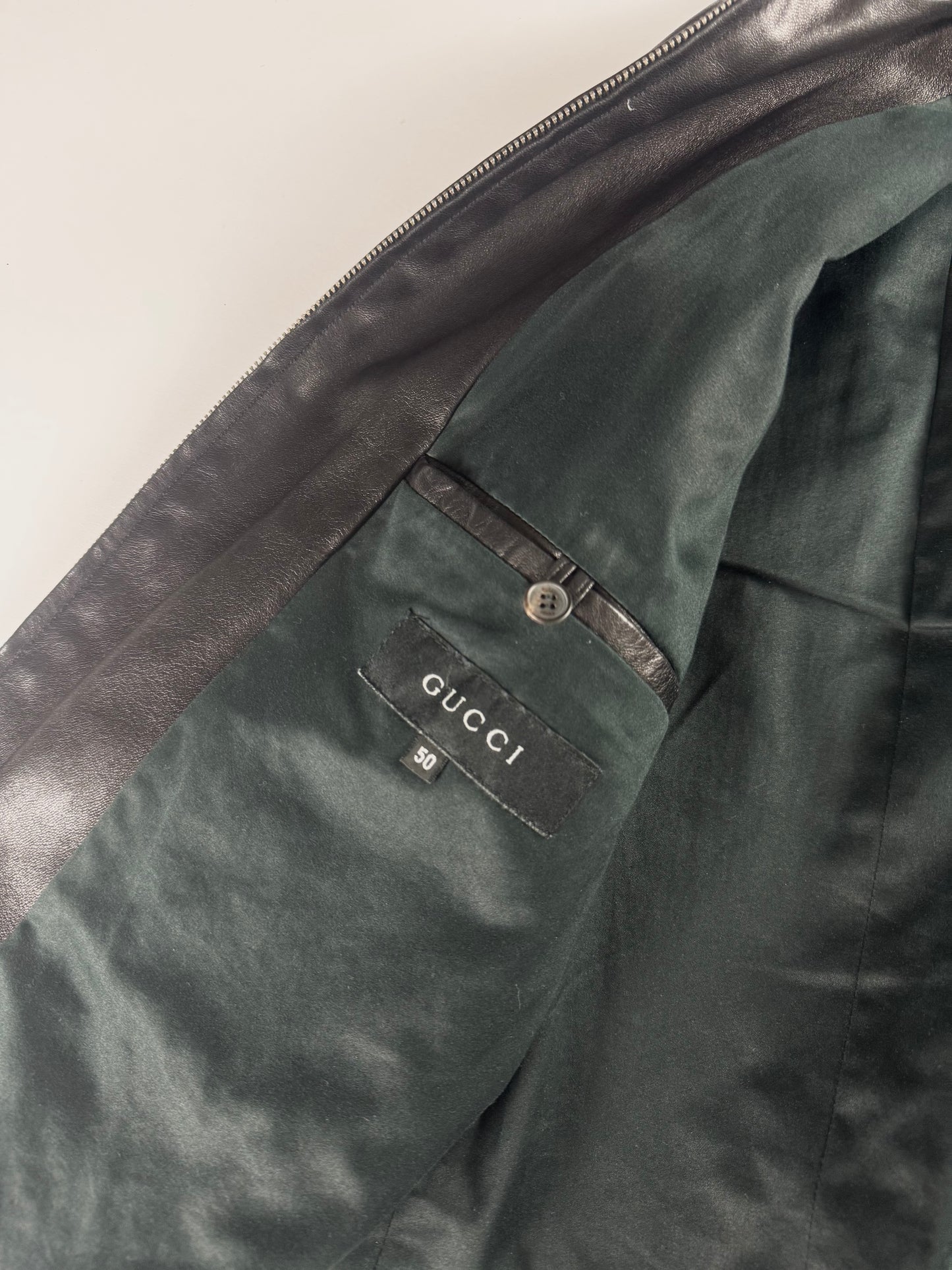 Gucci Premium Leather Lambskin High Neck Zipper Jacket 2000s - M