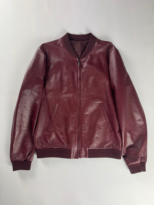 Prada Backside Triangle Logo Reversible Soft Bordeaux Leather Bomber Jacket FW 2017 - M