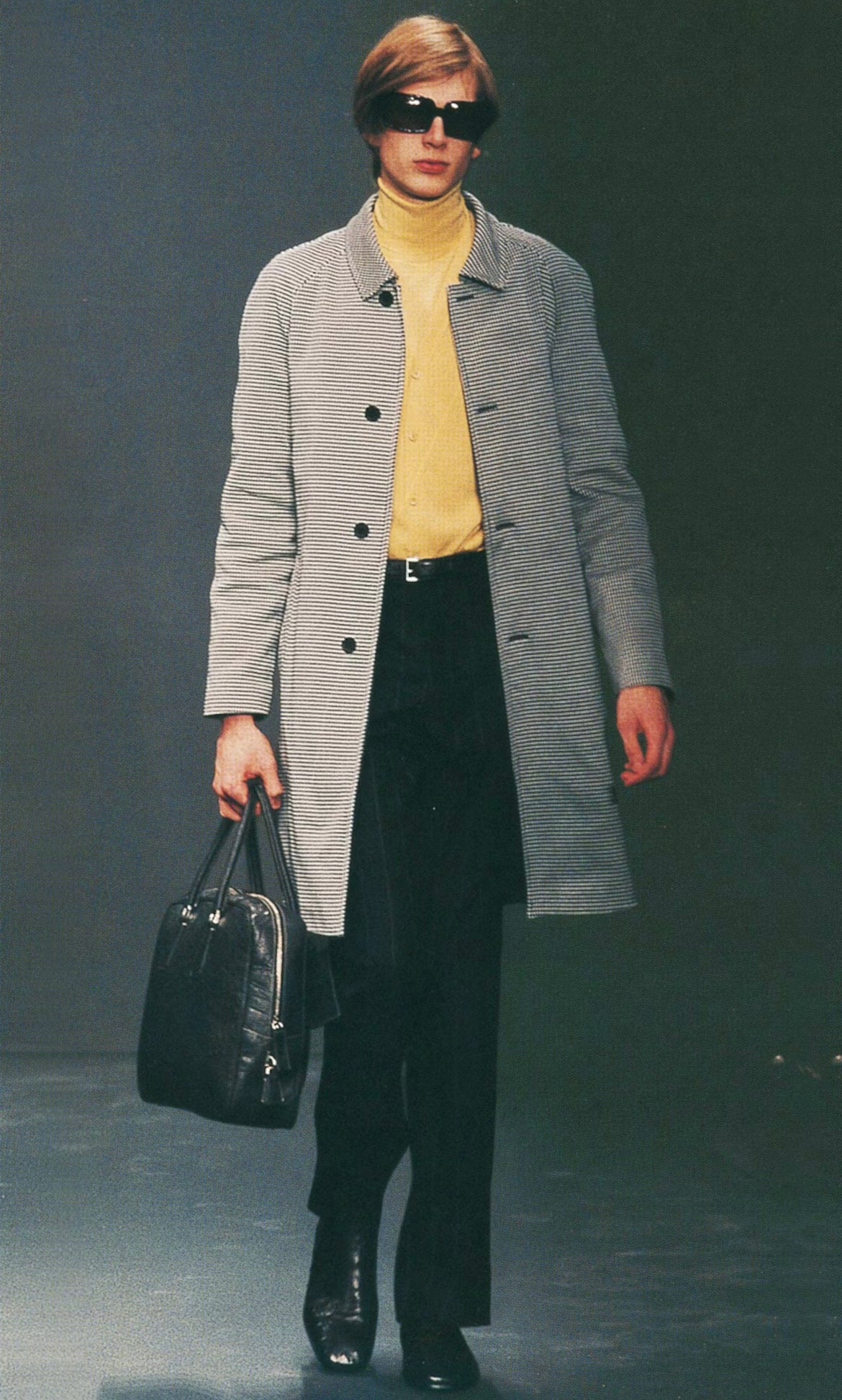 Prada Grey Striped Minimalist Belted Coat FW 2000 - L