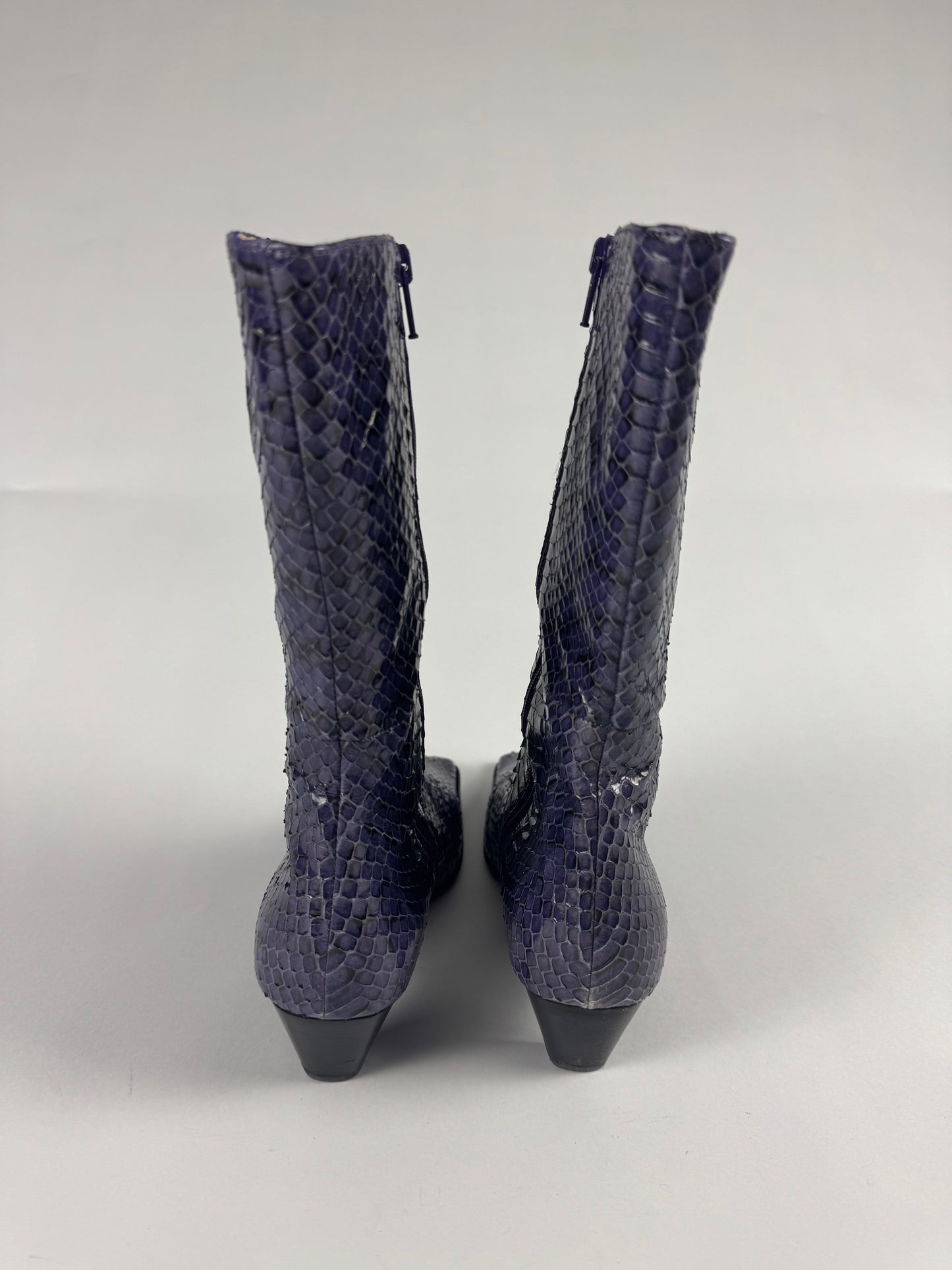 Miu Miu Snakeskin Tan Purple Python Square Toe Leather Boots FW 1999 - 38,5 IT/39,5 EU