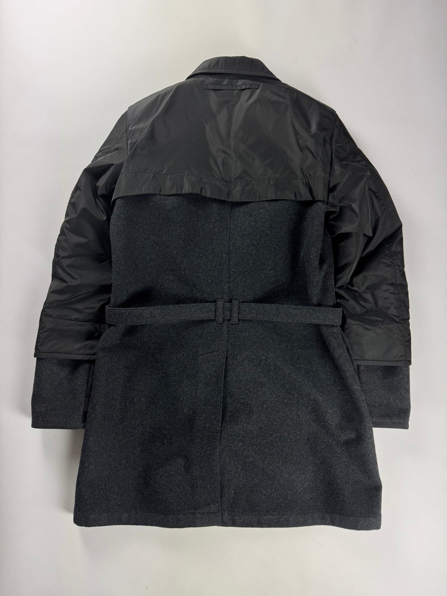 Prada Two Tones Hybrid 2 in 1 Belted Premium Brushed Wool Overcoat 2000s - S