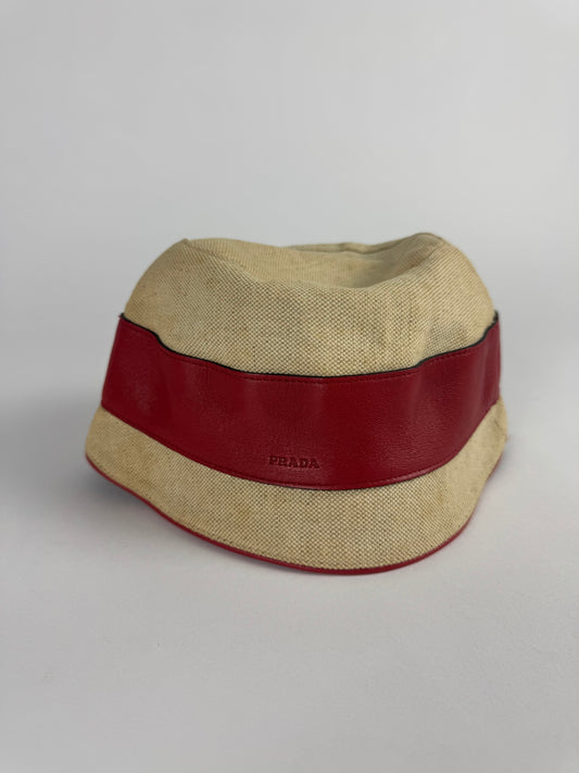 Prada Red Tap Lined Bucket Hat SS 1999 - OS