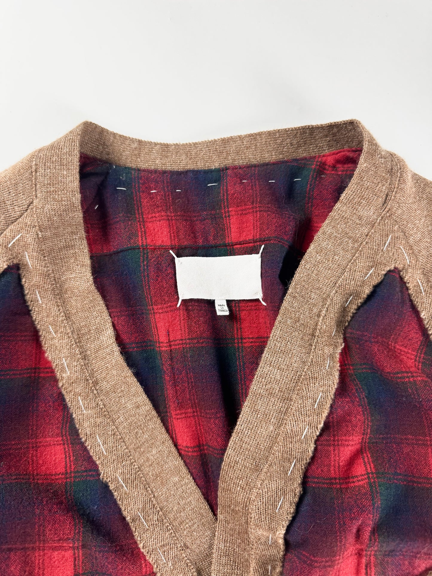 Maison Margiela x Pendleton Red Tartan Plaid Tan Knit Western Fringe Cardigan FW 2023 - XXL