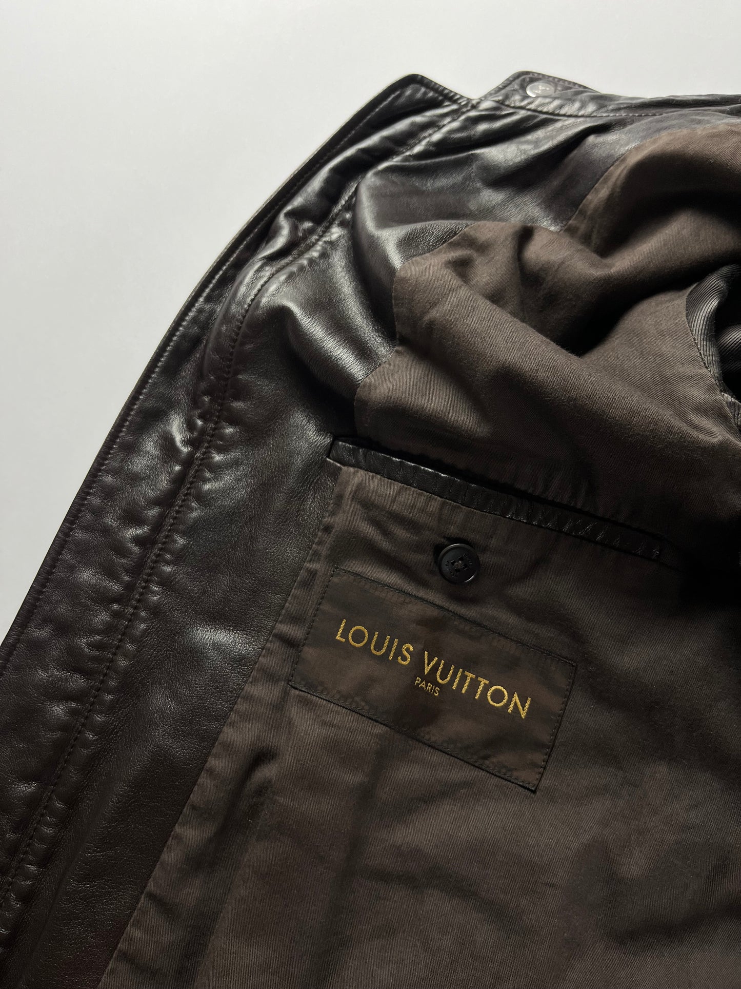 Louis Vuitton Brown Lambskin Leather Moto Zip Jacket SS 2007 - L