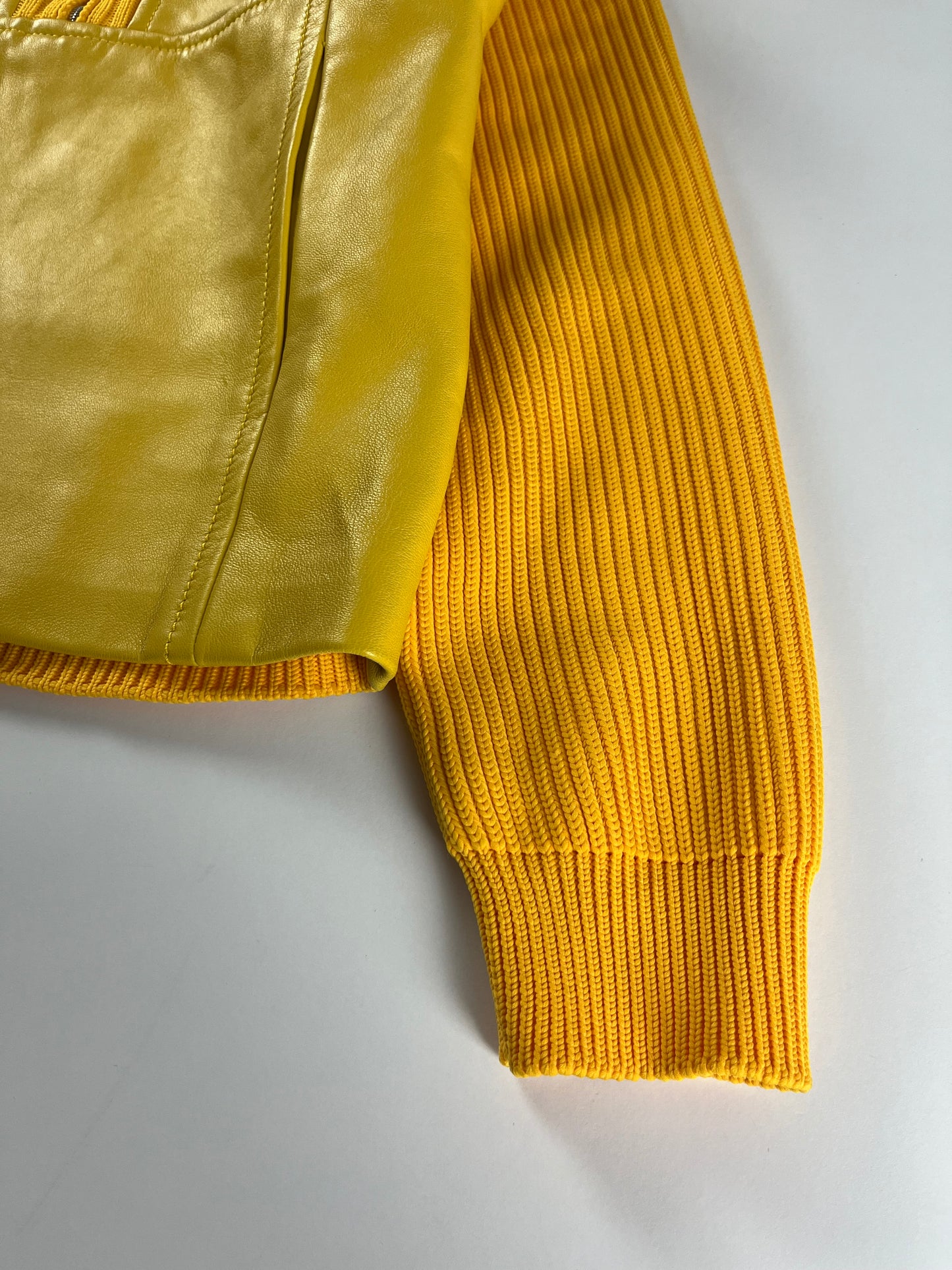 Prada Yellow Leather Ribber Turtleneck Half Zipper FW 2018 - S