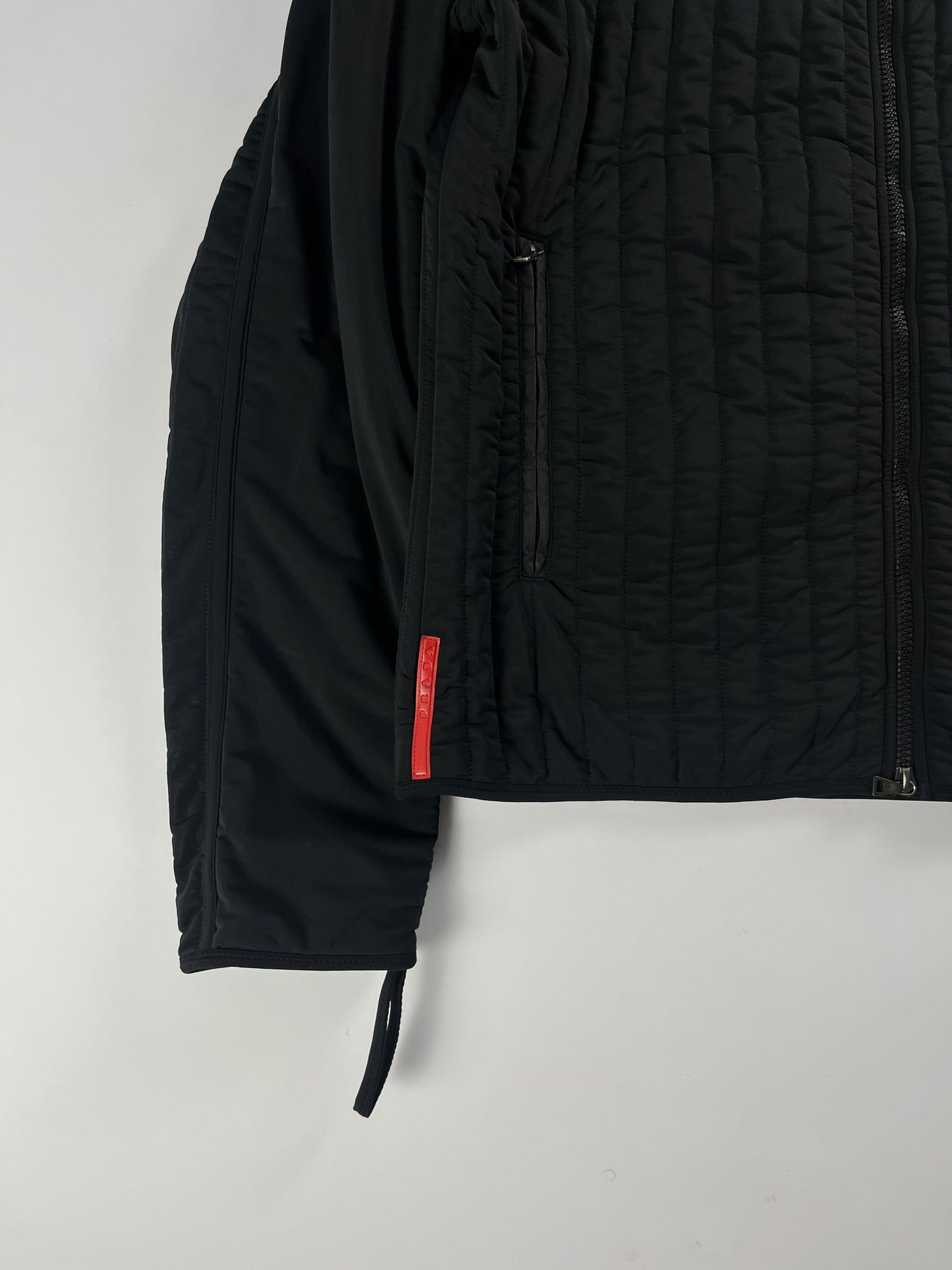 Prada Linea Rossa Black Straight Quilted Nylon Zipper Jacket FW 2001 - XL