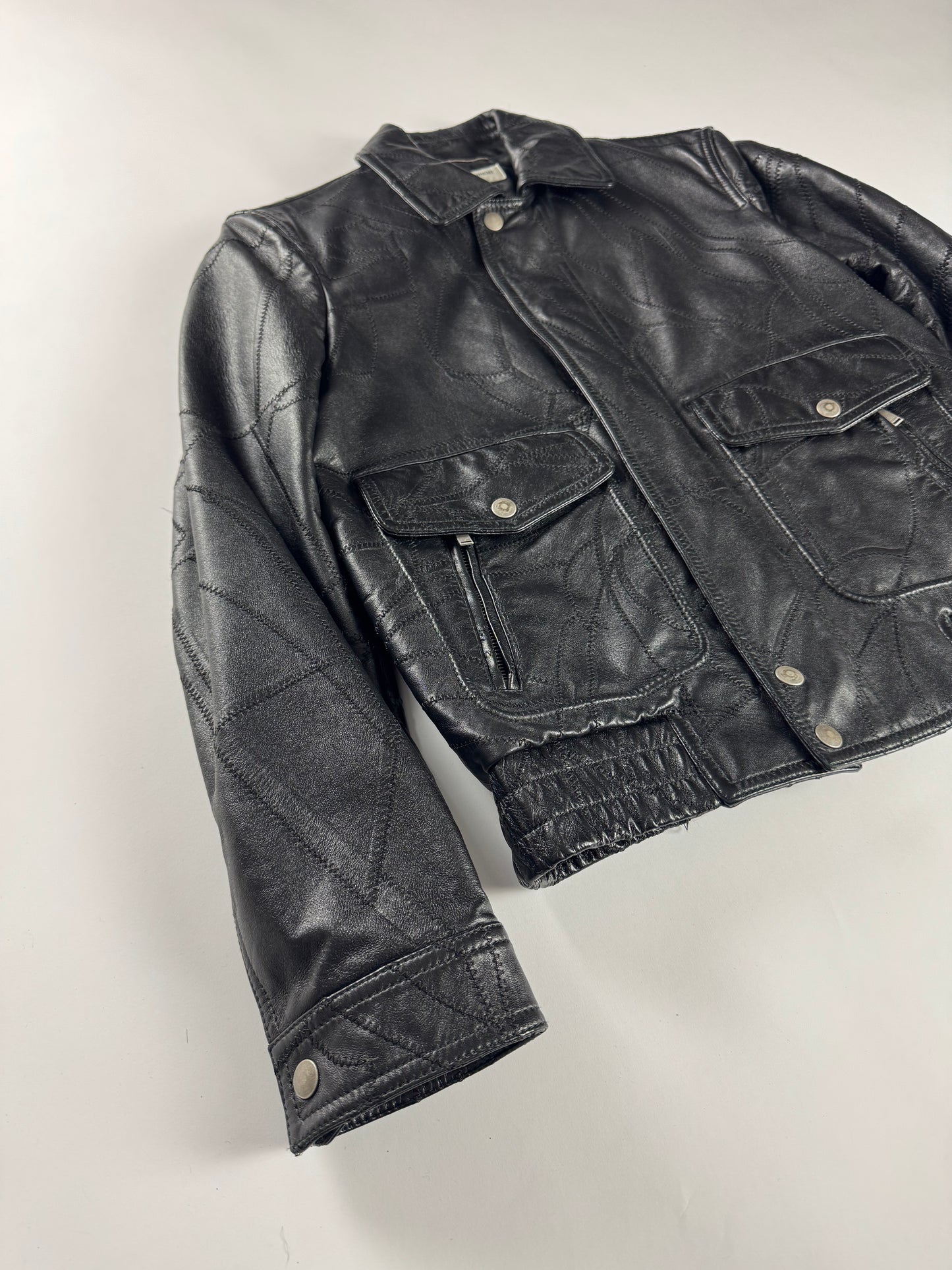 Saint Laurent Sample Leather Paneled Zigzag Stitching Bomber Jacket Pre Fall 2018 - S
