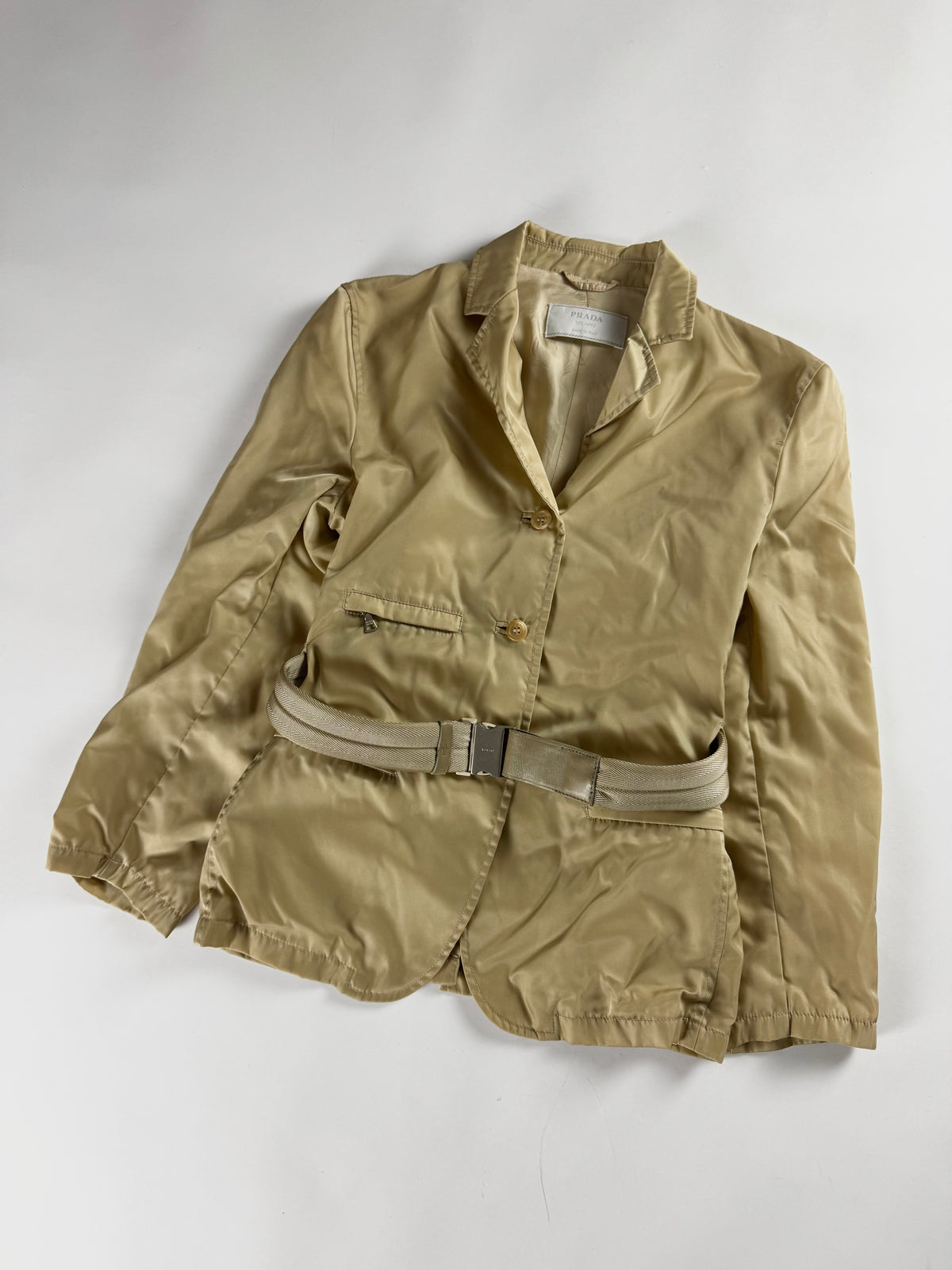 Prada Milano Cream Strapped Belt Nylon Jacket FW 1999 - S