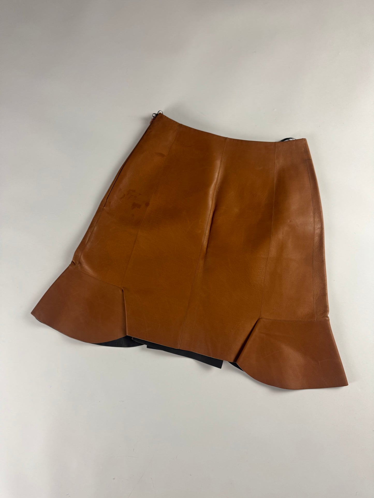 Dior Sample Cognac Brown Leather Skirt SS 2015 - S