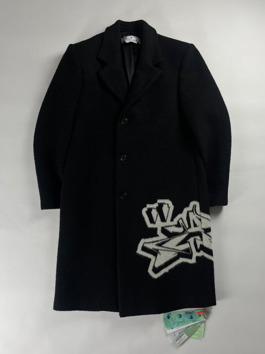 Off-White Intarsia Graffiti Logo Wool Coat SS 2023 - M