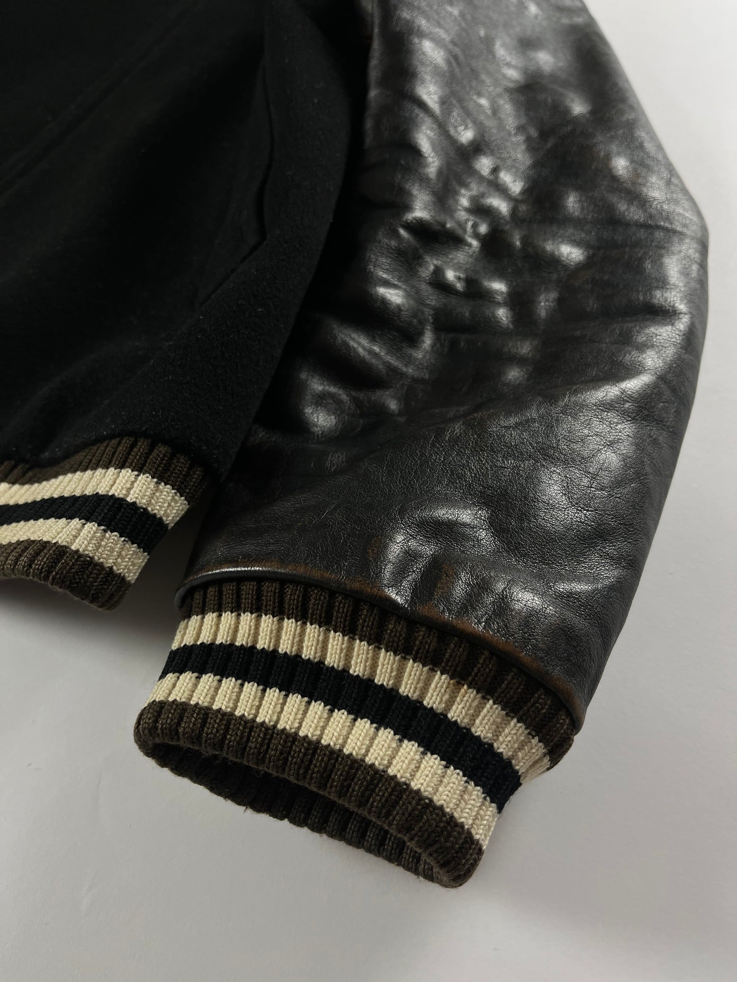 Prada Leather Sleeves Varsity Bomber Jacket FW 2014 - M