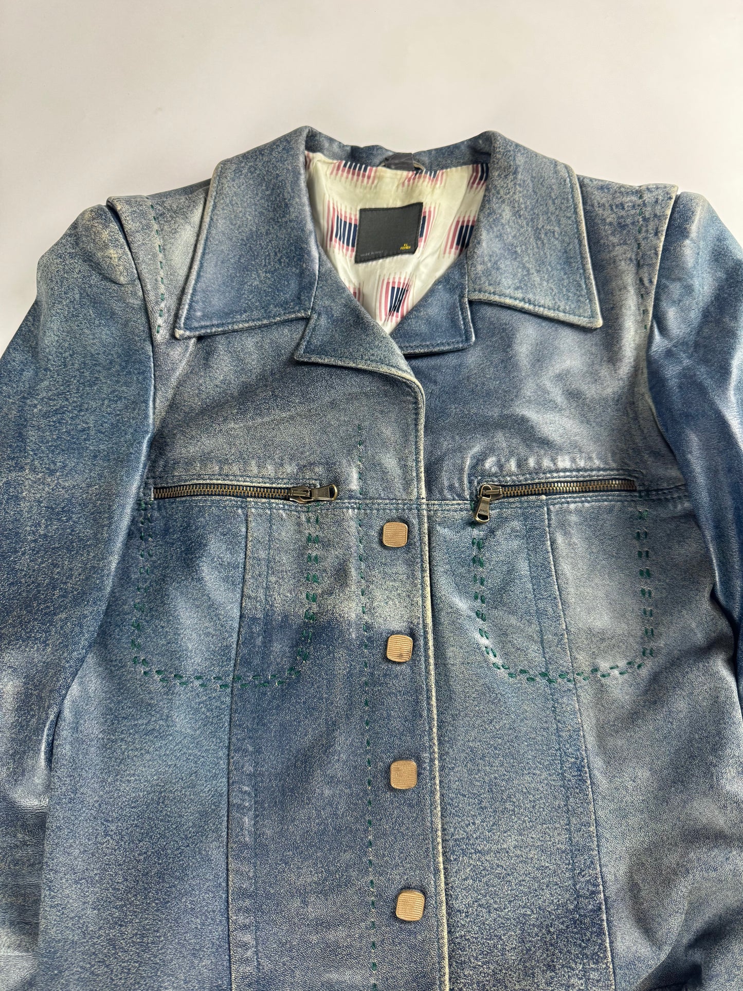 Fendi Blue Leather Belted Jacket 1990s - S