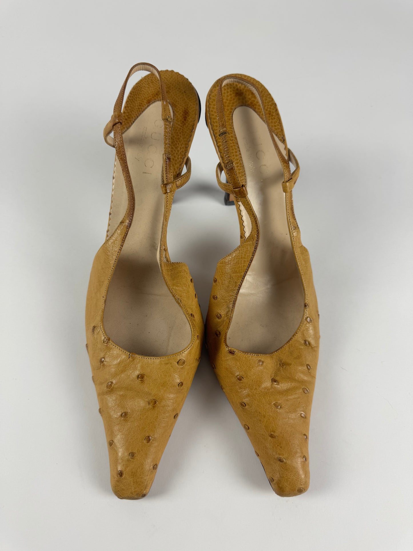 Gucci Tom Ford Light Tan Ostrich Leather Slingback Heels Pumps 1990s - 9,5 IT/40,5 EU