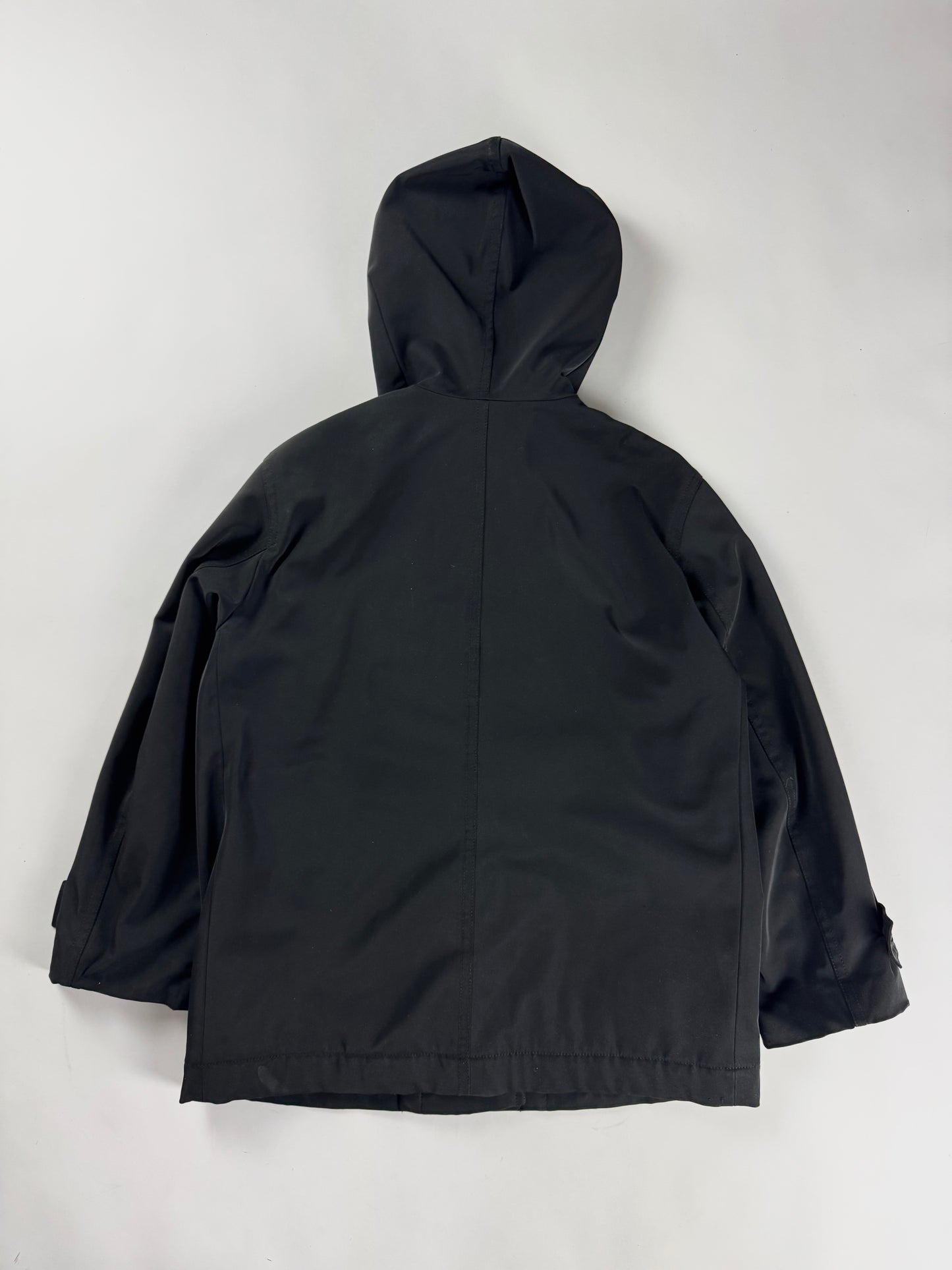 Prada Black Hooded Button Front Parka Coat 2000s - S