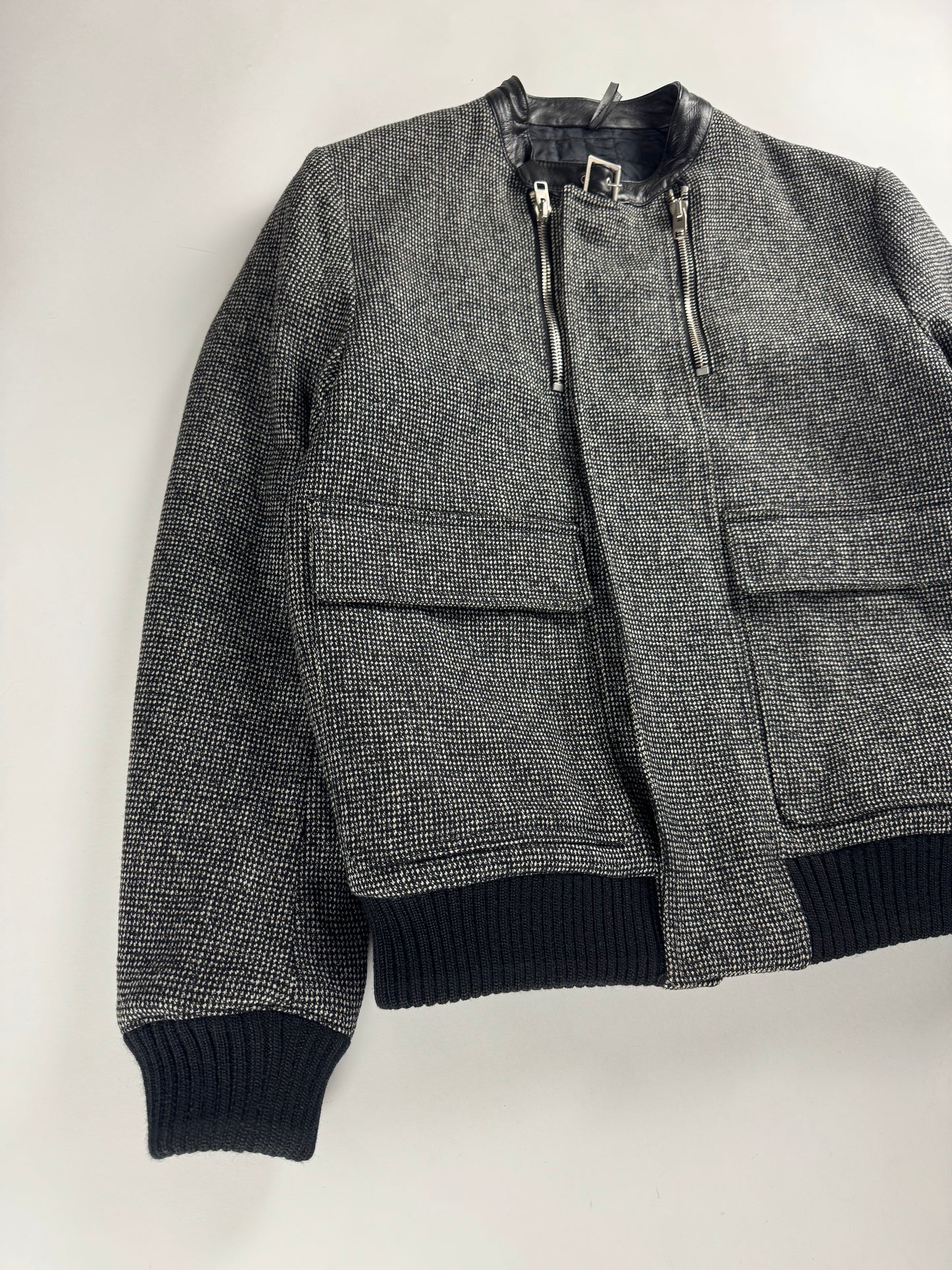 Dior Homme Wool Navigate Leather Belted Collar Bomber Jacket FW 2007 - L