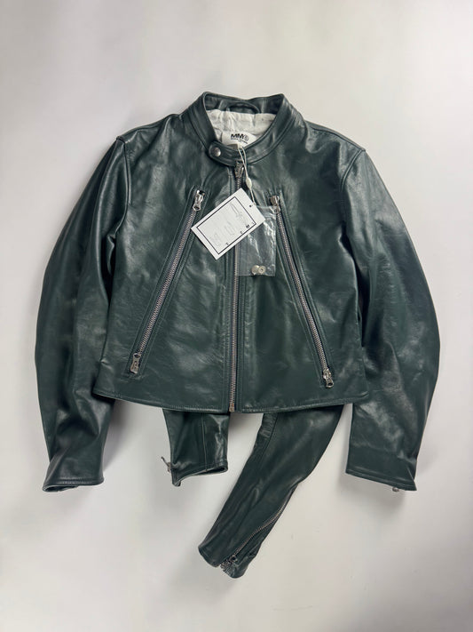 MM6 Maison Margiela Deep Jade Cow Leather Biker Jacket SS 2022 - S