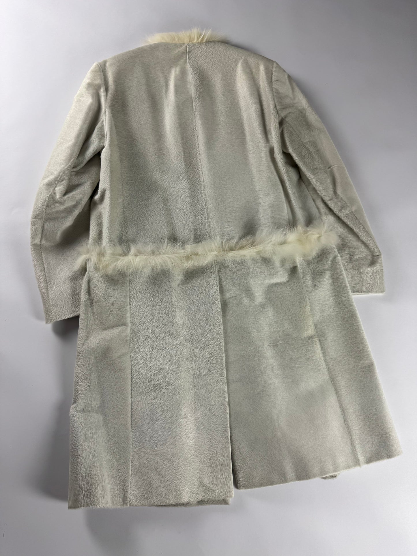 Prada White Heaven Fur Trimmed Pony Hair Leather Coat 1990s - S