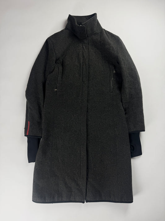 Prada Linea Rossa Funnel Collar Wool Cuffed Long Coat SS 2000 -  S
