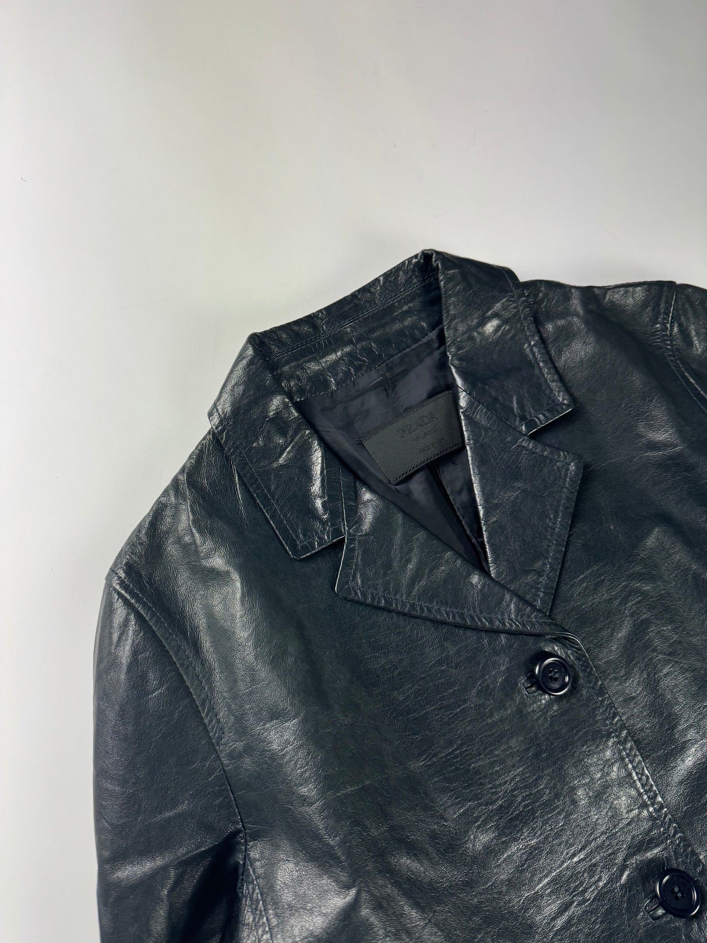 Prada Dark Leather Minimalist Coat 1990s - S